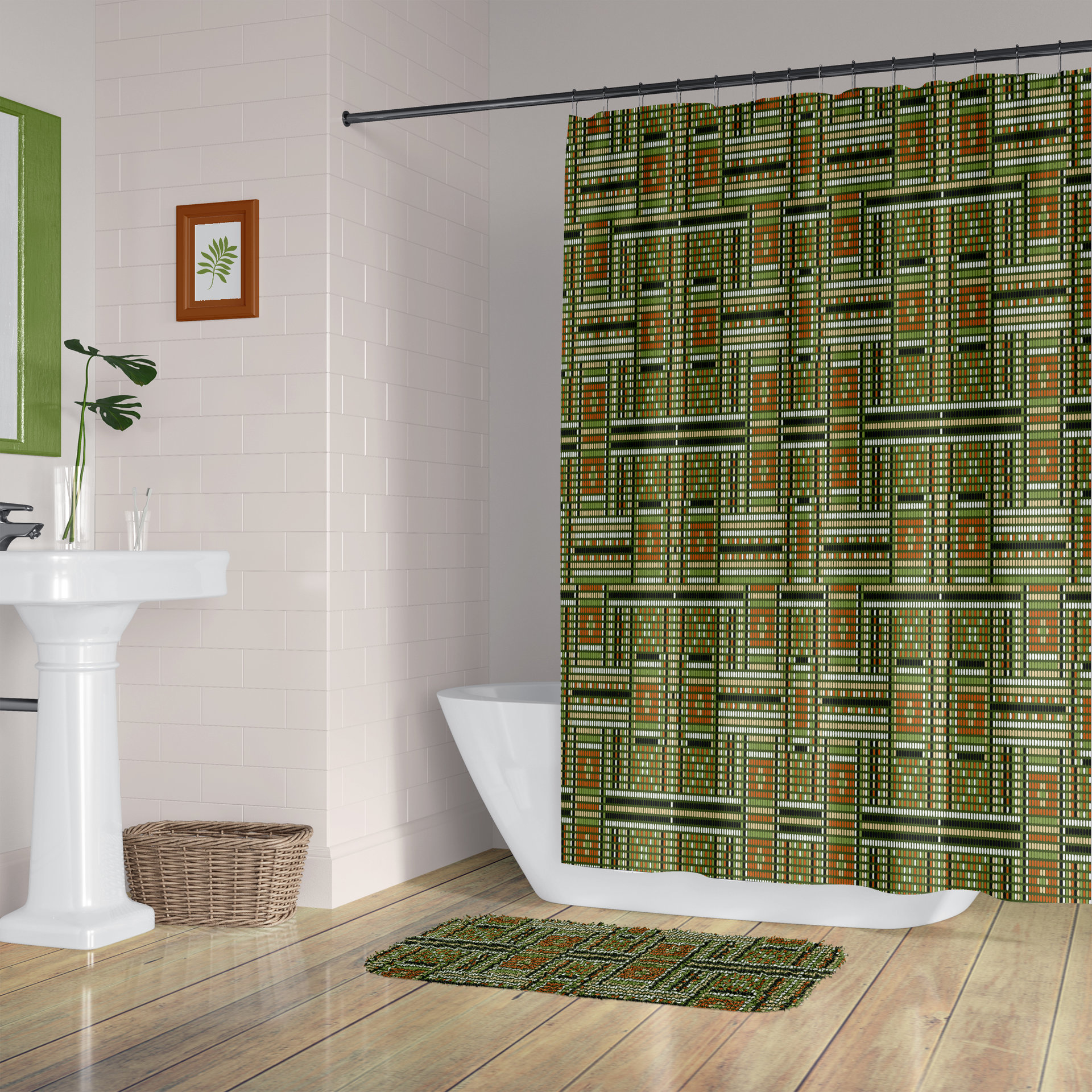 Beadwork Shower Curtain, Ethnic Tribal Weave Design