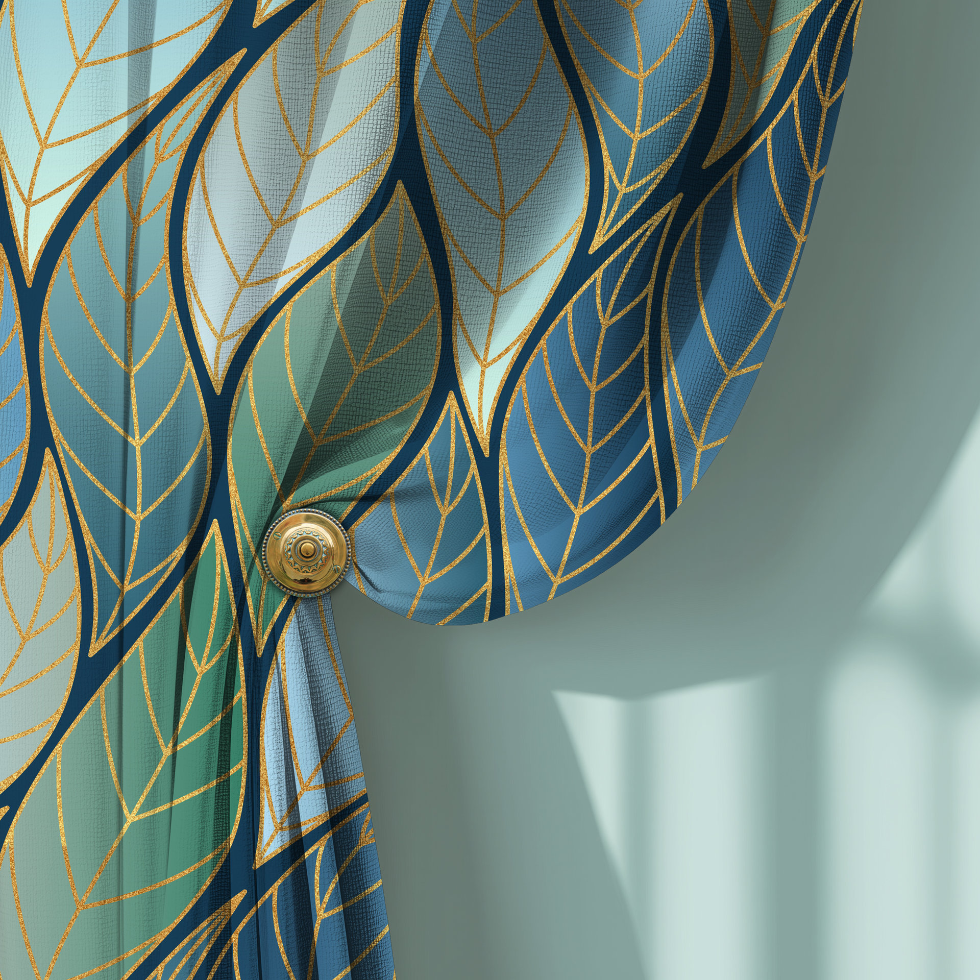 Wavy Ombré Leaves Window Curtains, Rod Pocket Panels