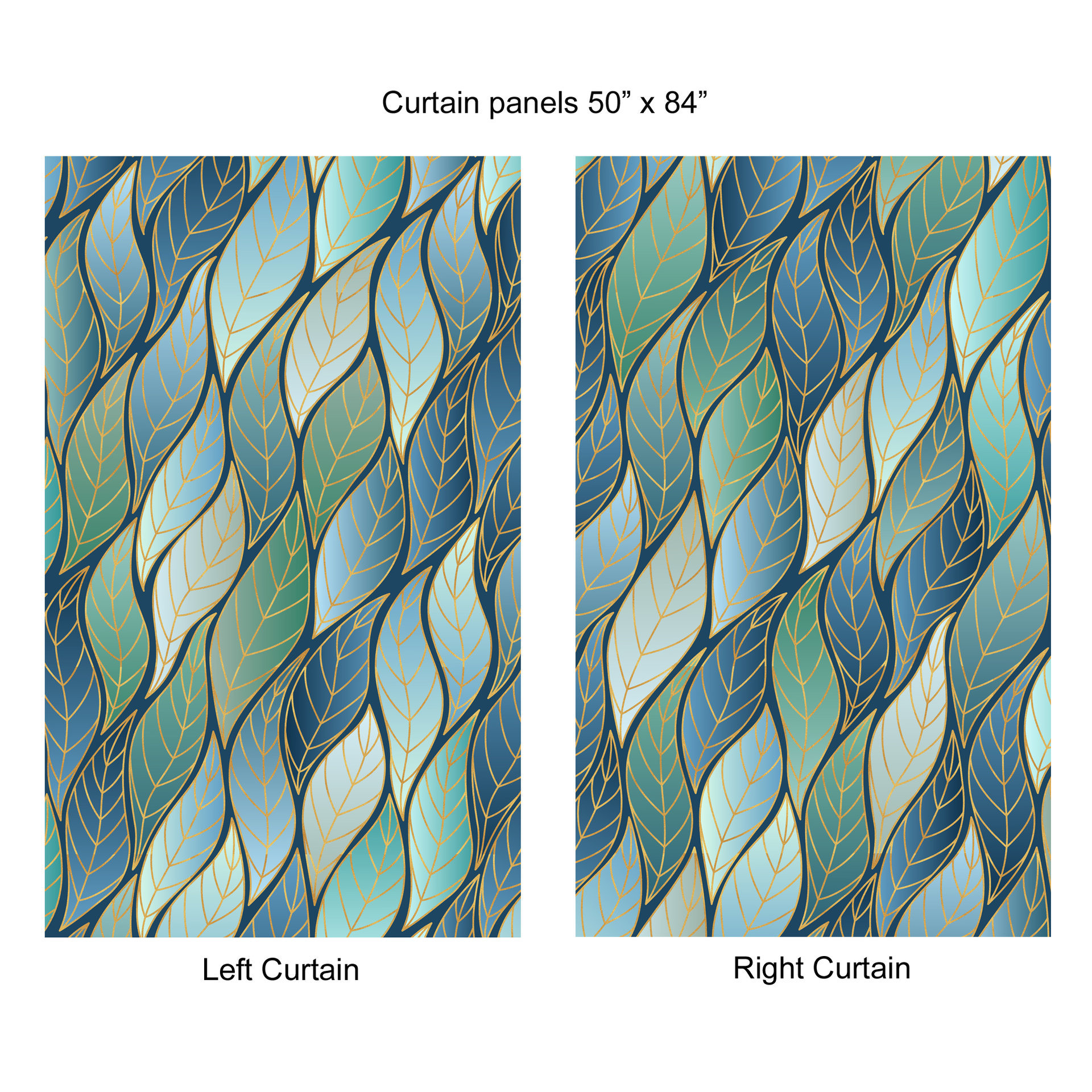 Wavy Ombré Leaves Window Curtains, Rod Pocket Panels 50x84"