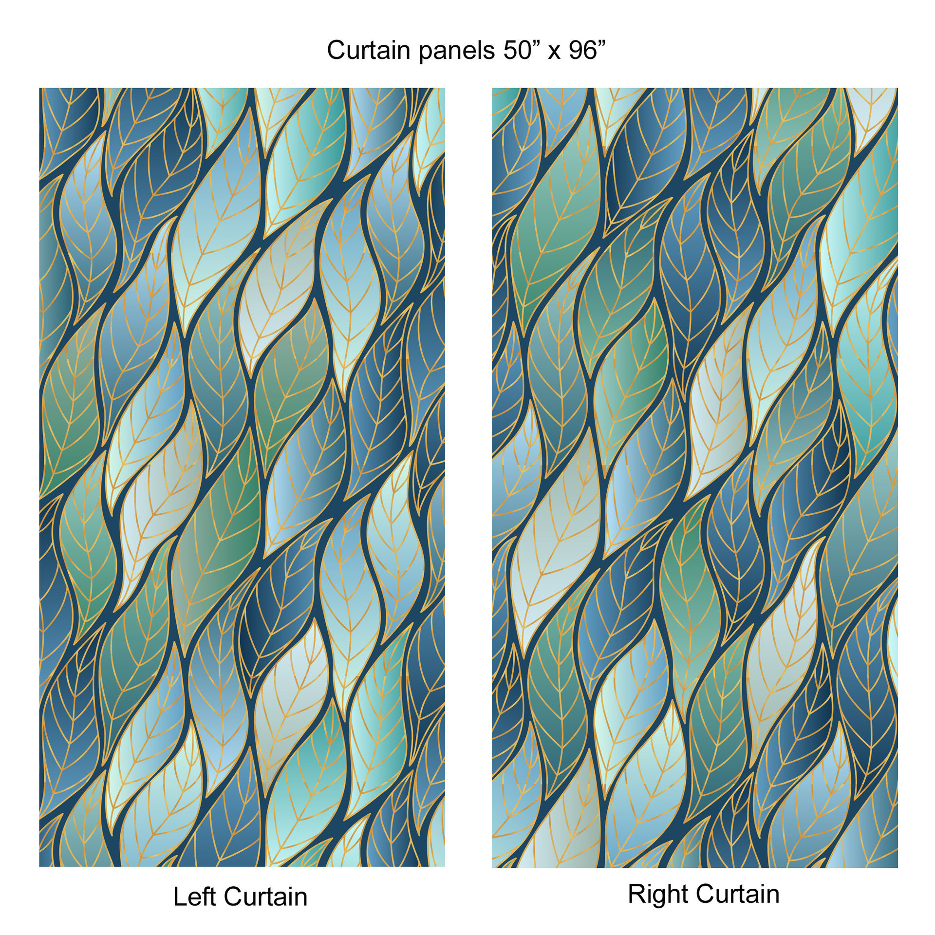 Wavy Ombré Leaves Window Curtains, Rod Pocket Panels 50x96"