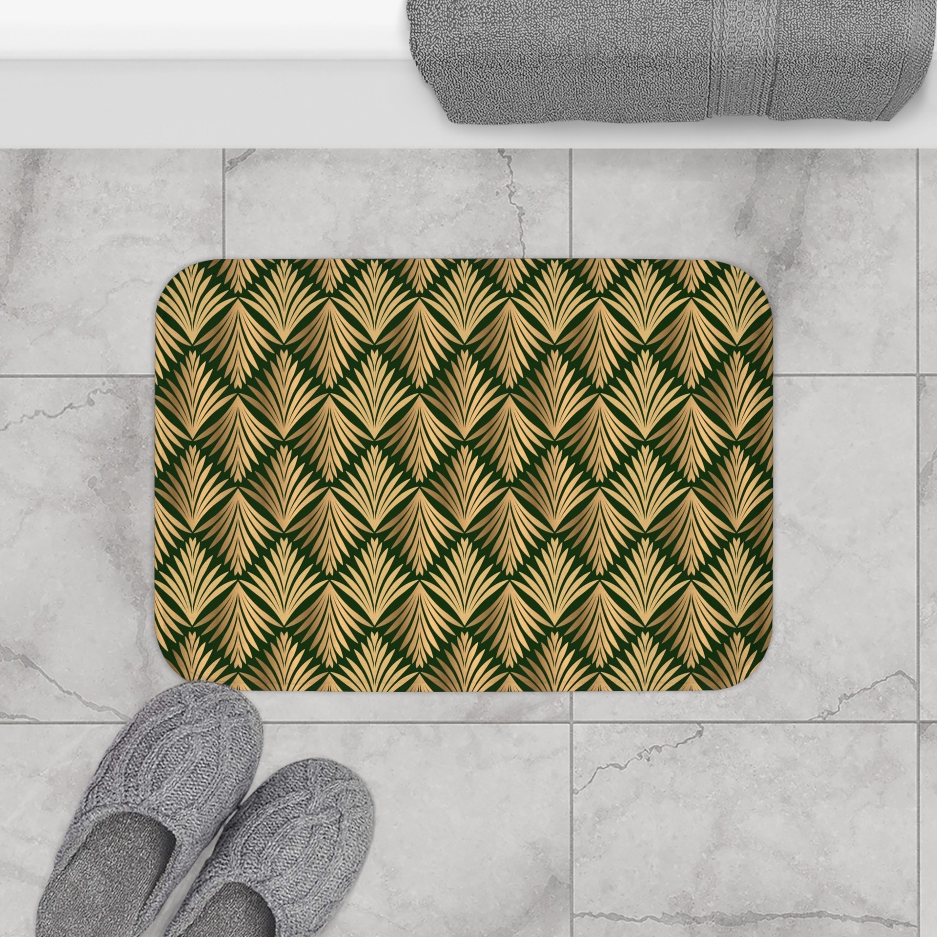 Floral Art Deco Shower Curtain, Bath Mat