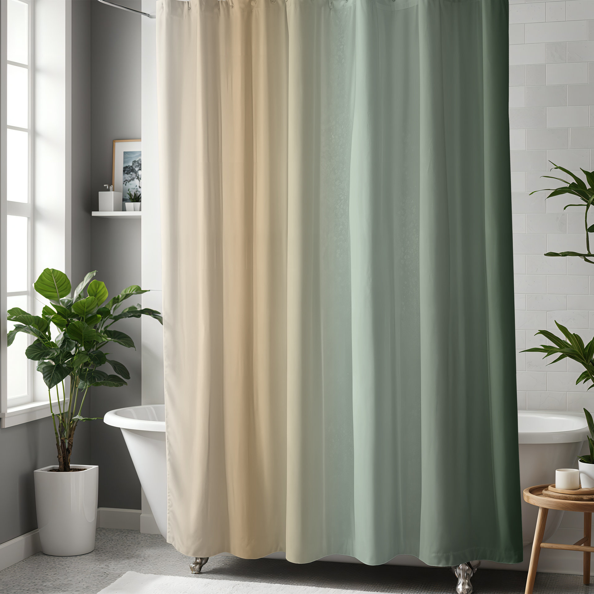 Green Ombré Shower Curtain in a spa-like bathroom