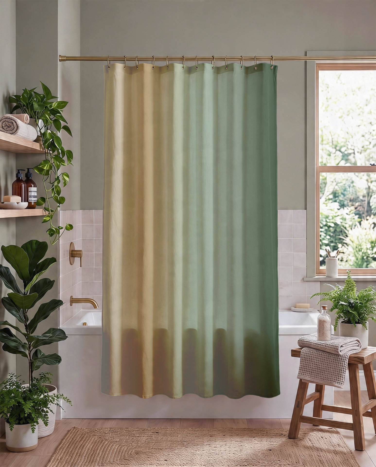 Green Tan Ombré Shower Curtain