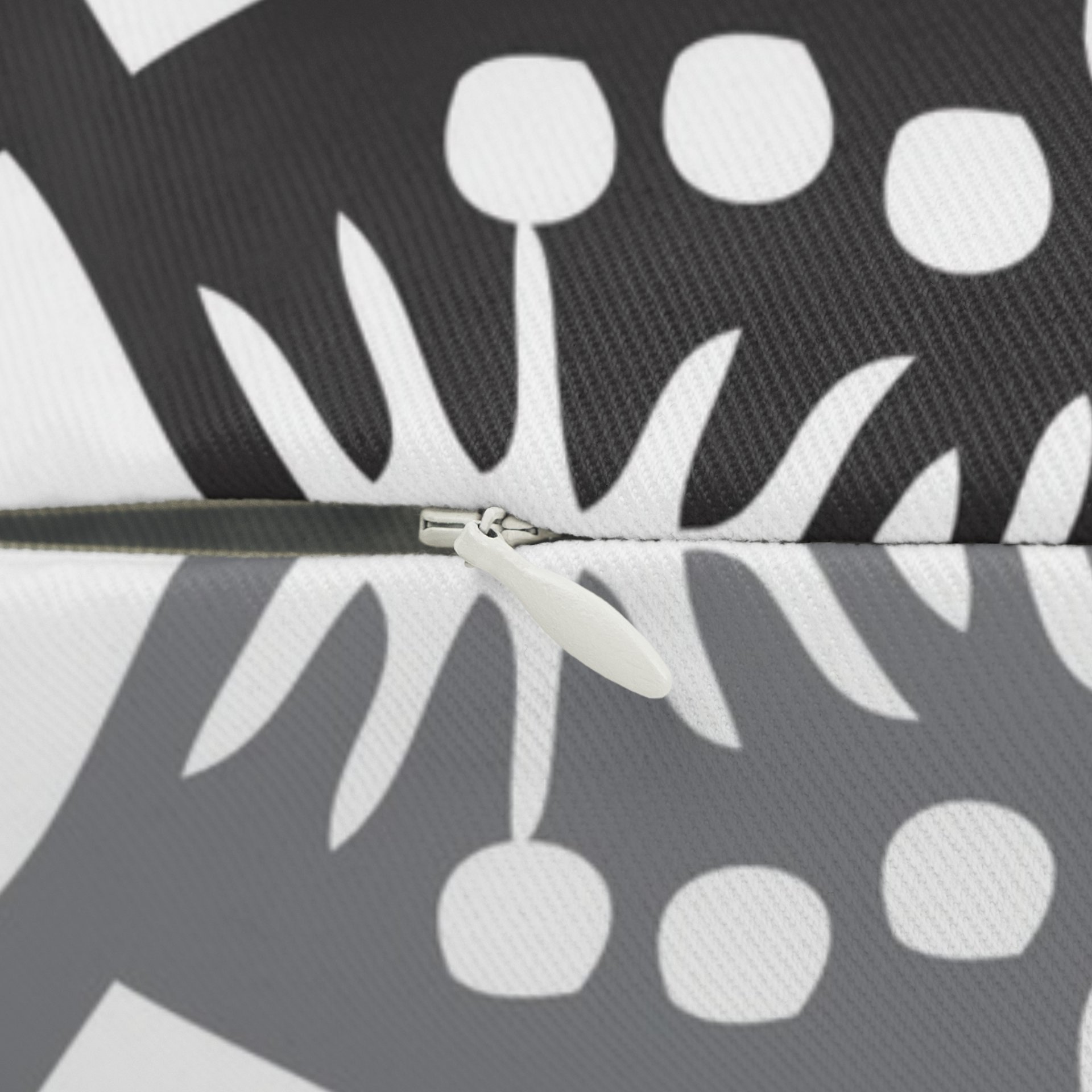 Lumbar pillow, Primitive white hand-drawn animals and plant life. Hidden zipper closure.