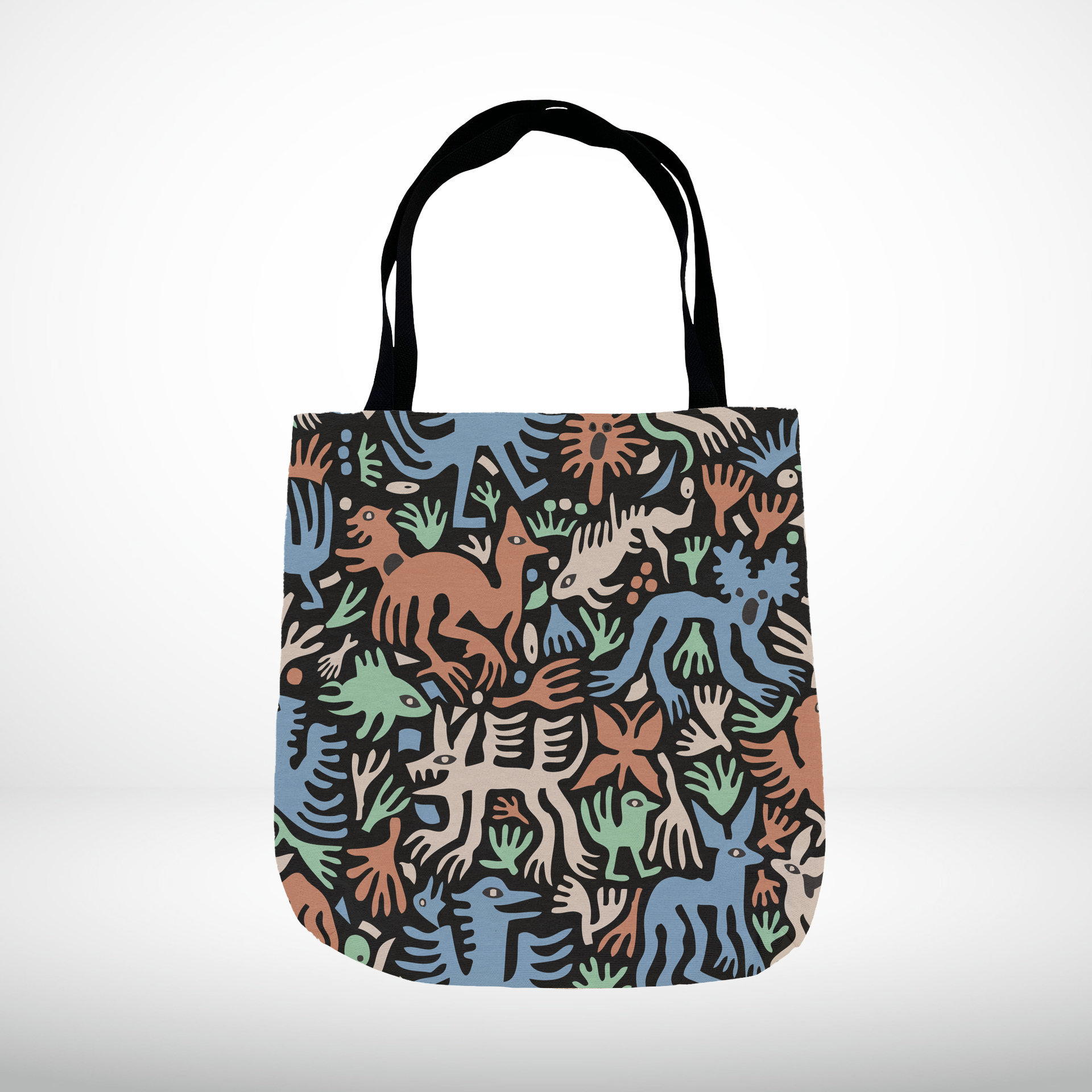 Whimsical Animals Woven Tote, Folk Art Tapestry Bag