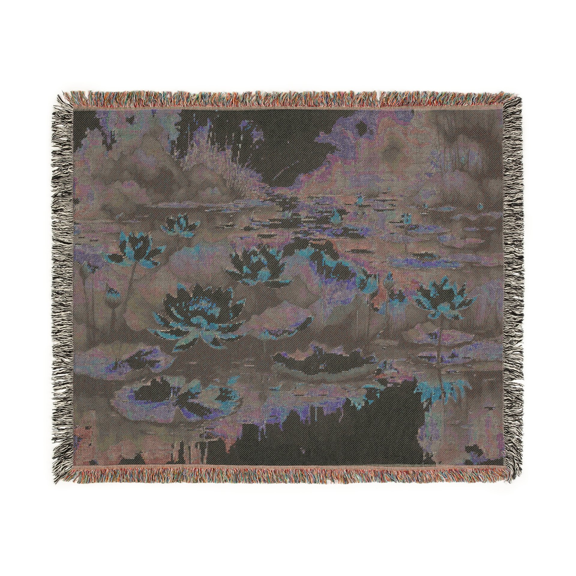 Water Lilies Woven Cotton Blanket reverse side