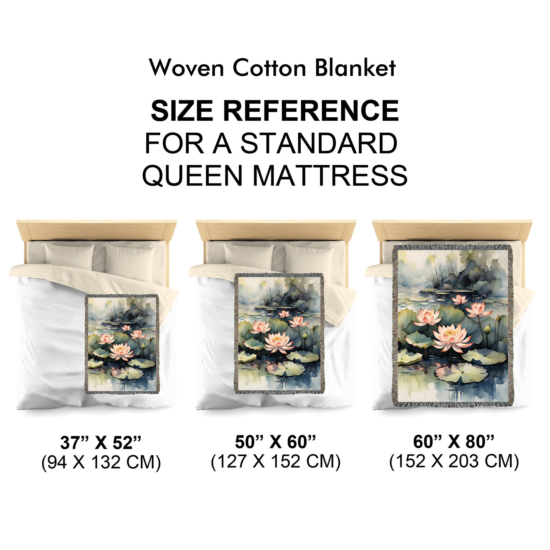 Size chart for a vertical woven blanket