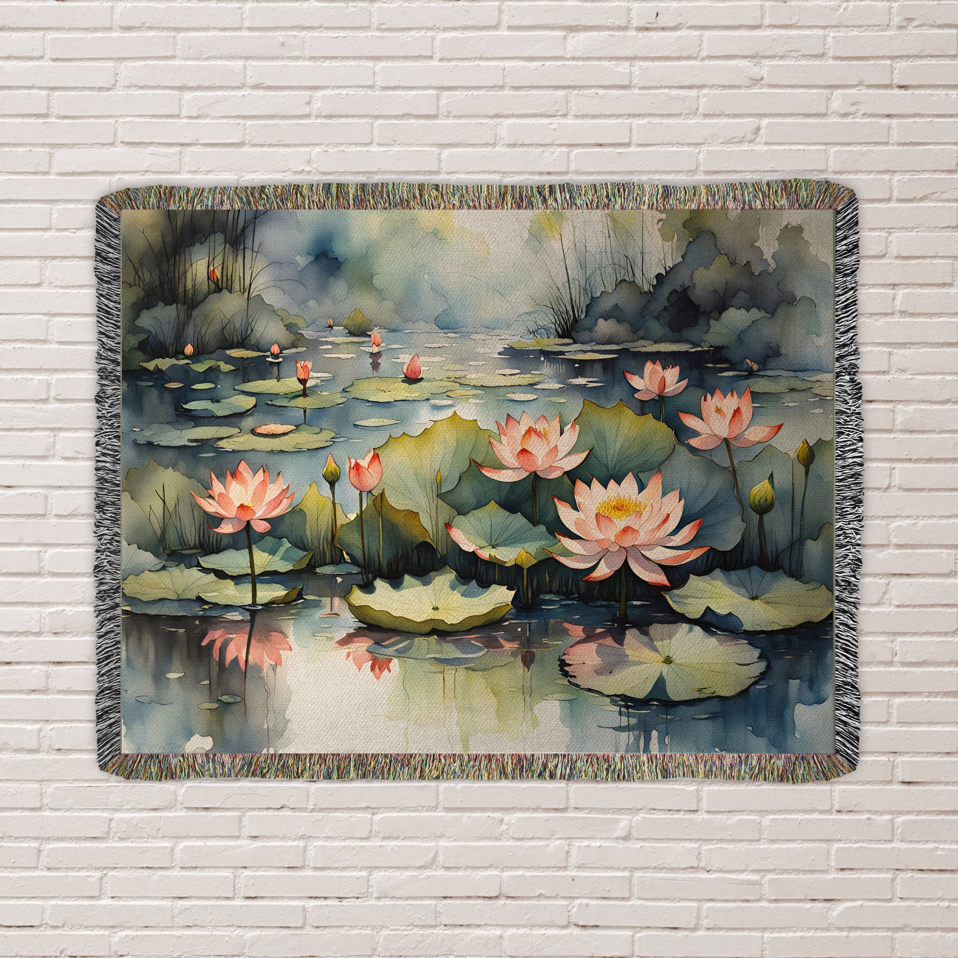 Water Lilies Woven Cotton Blanket