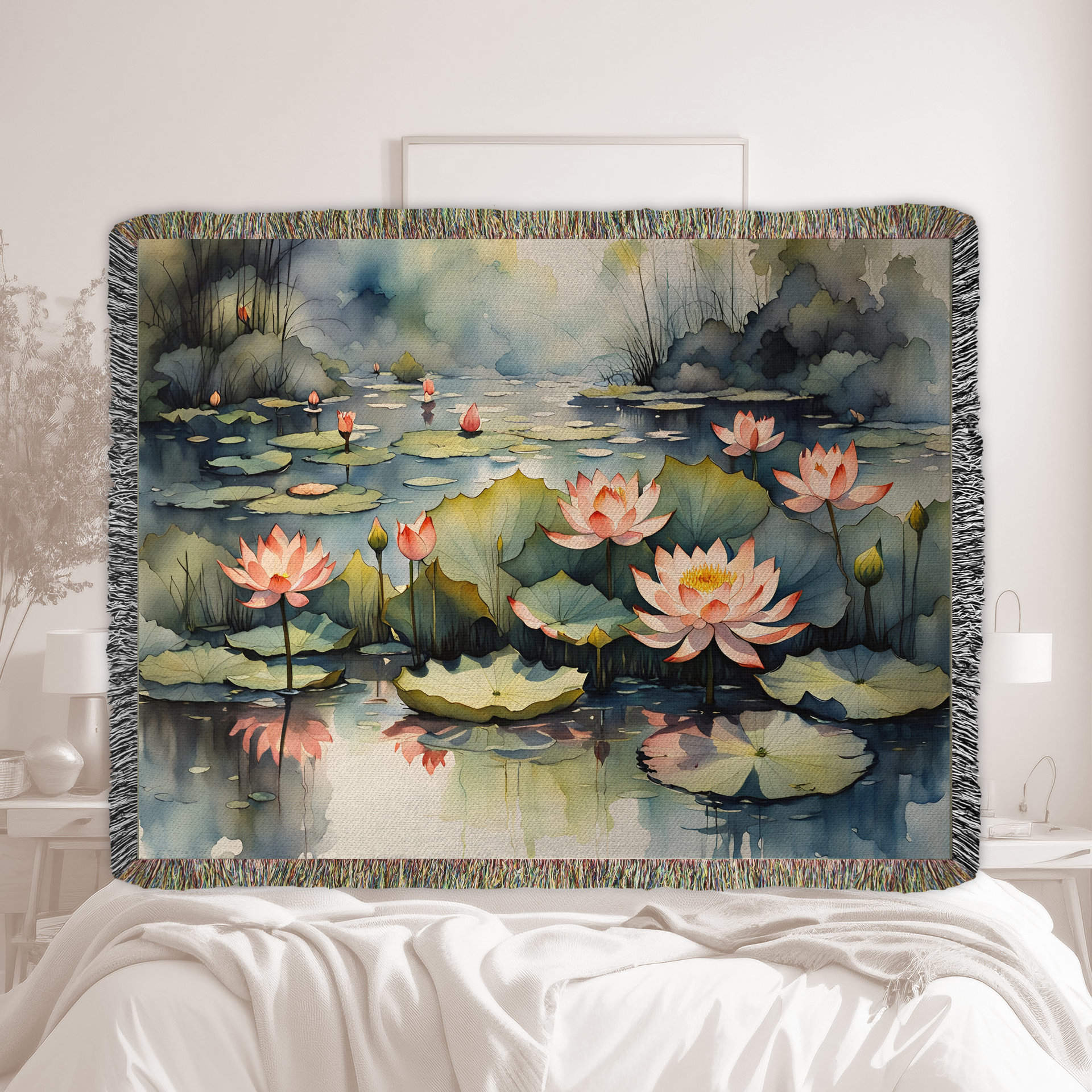 Water Lilies Woven Cotton Blanket