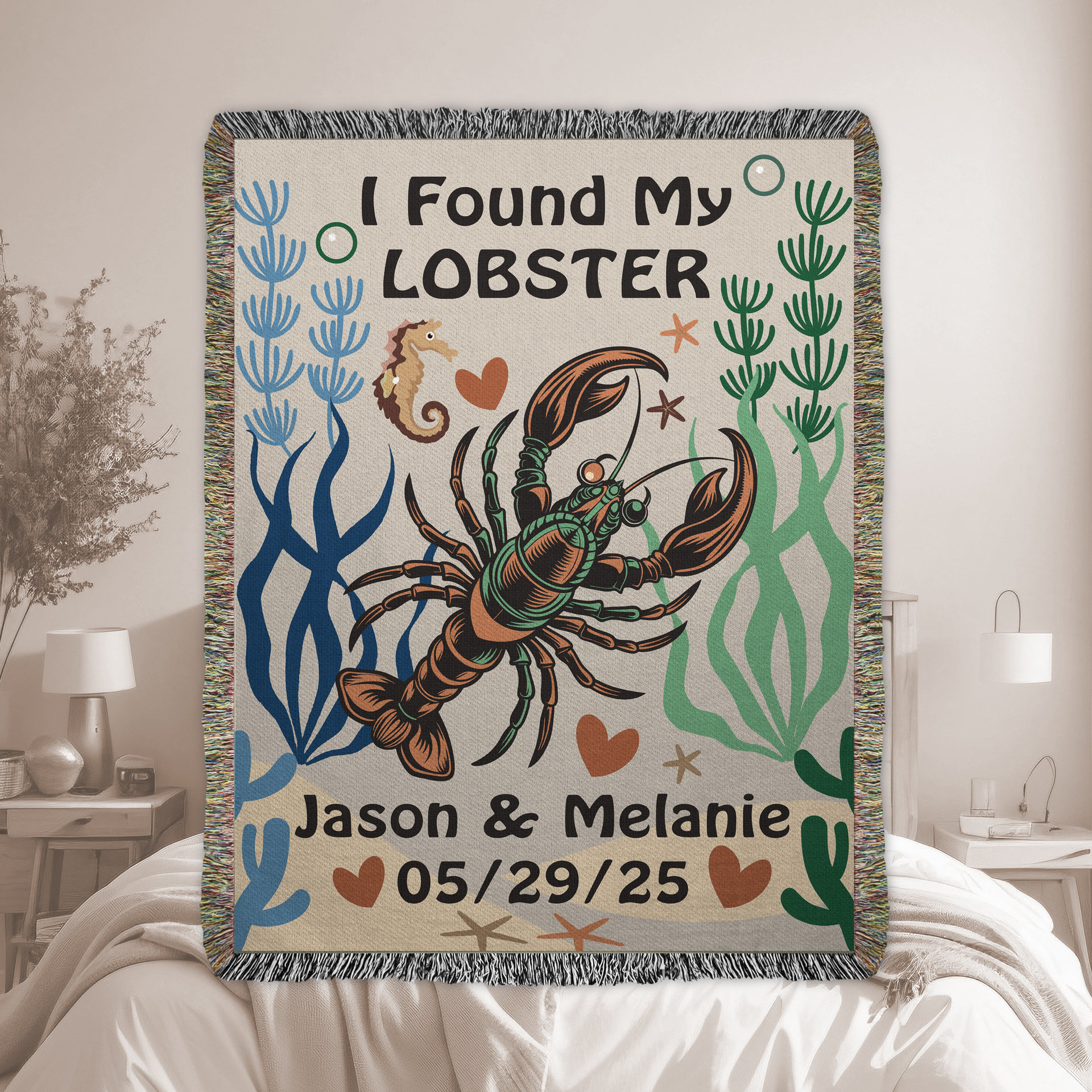 Personalized Woven Blanket – “I Found My Lobster” Throw for Couples