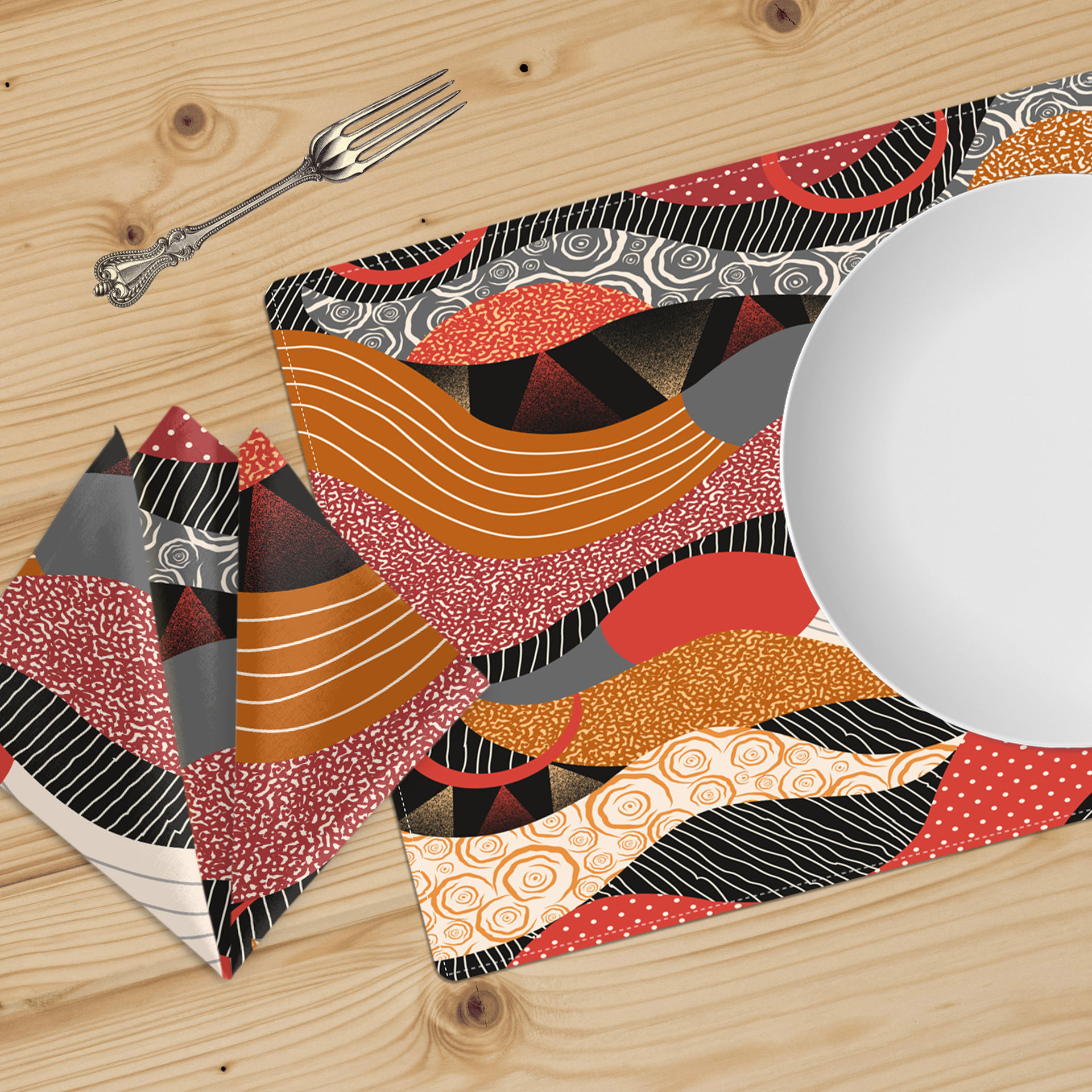 Multicolor Abstract Shapes Table Linen Set