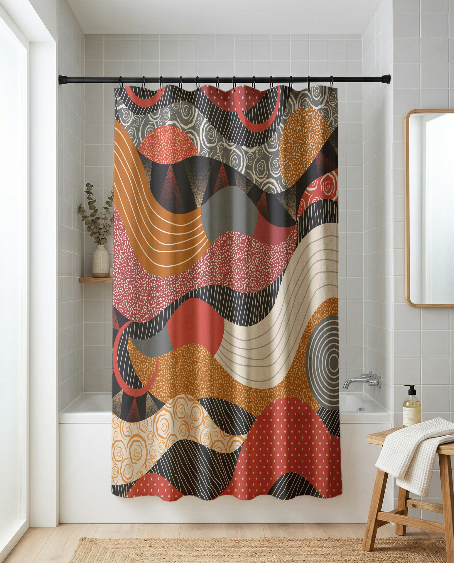 Modern Multicolor Shapes Abstract Art Shower Curtain
