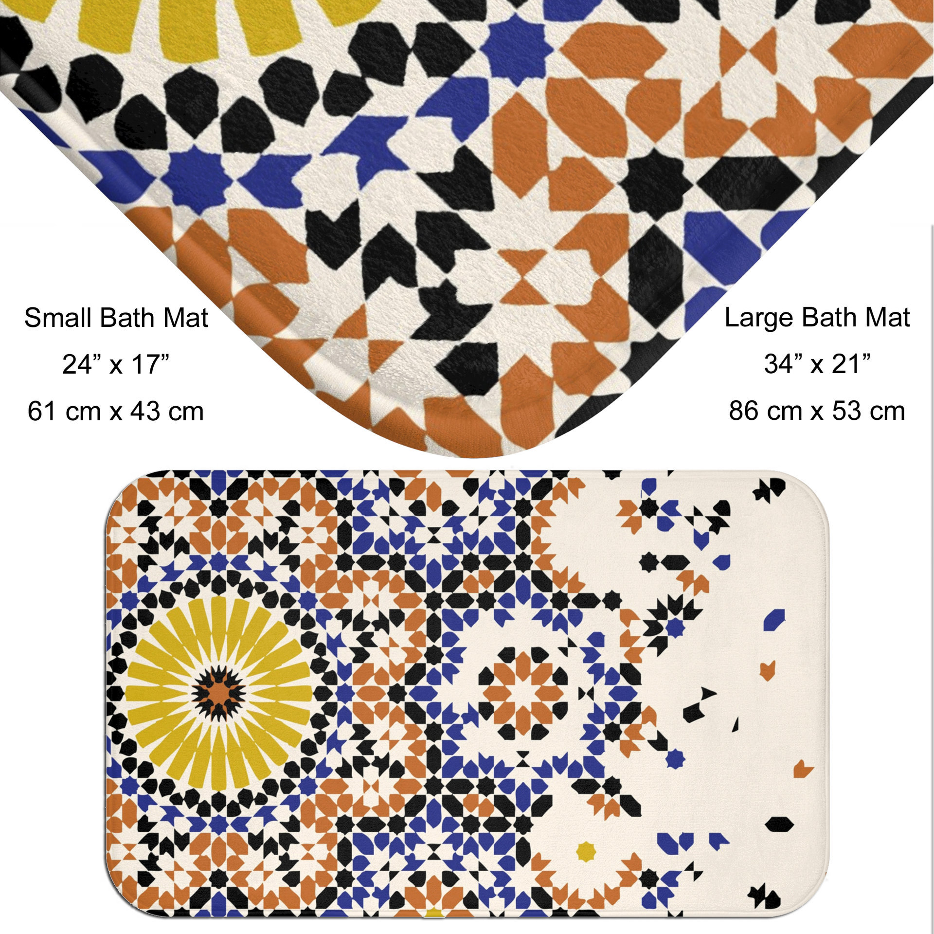Bath mat close up and size chart