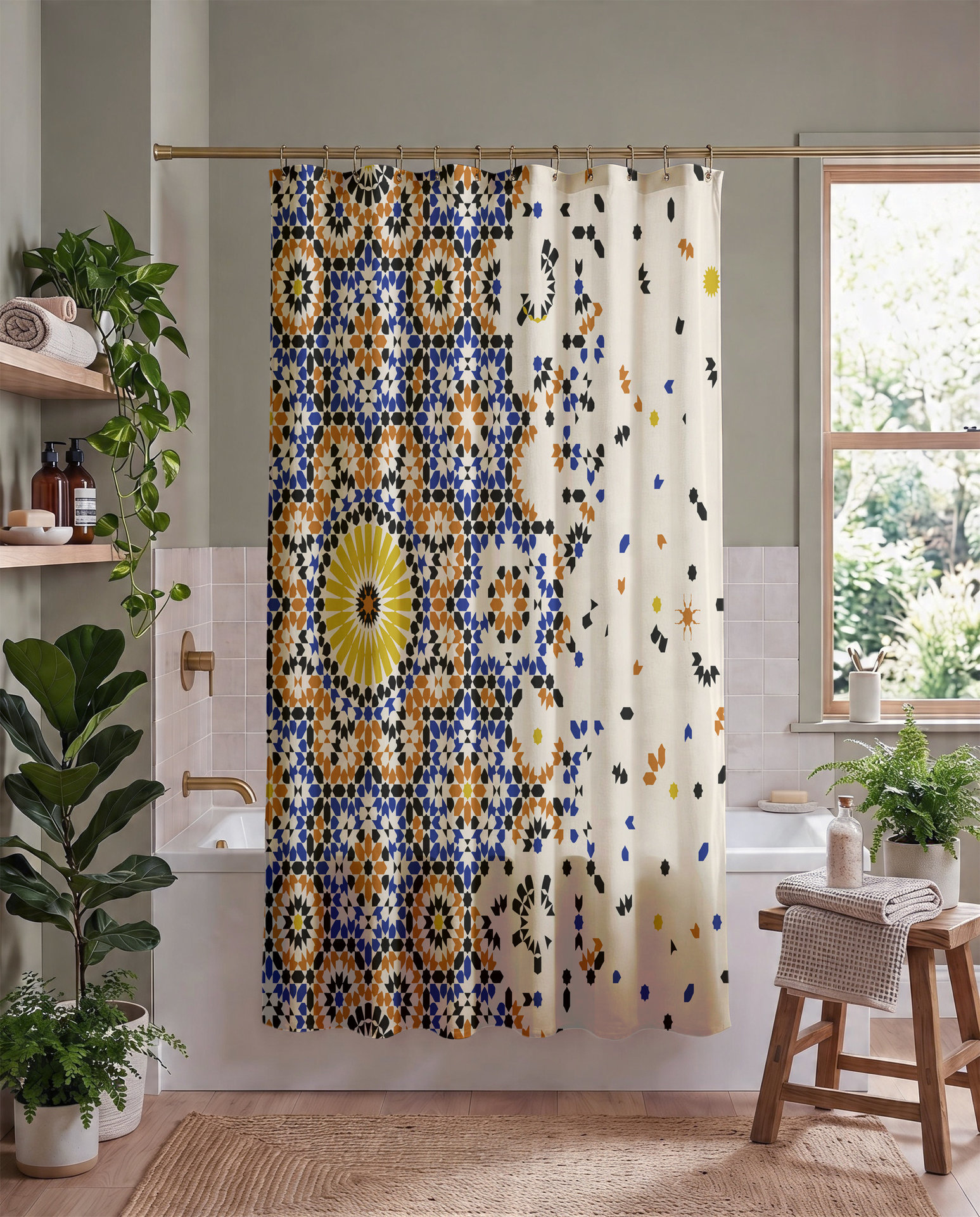 Moroccan Shower Curtain, Mosaic Pattern 