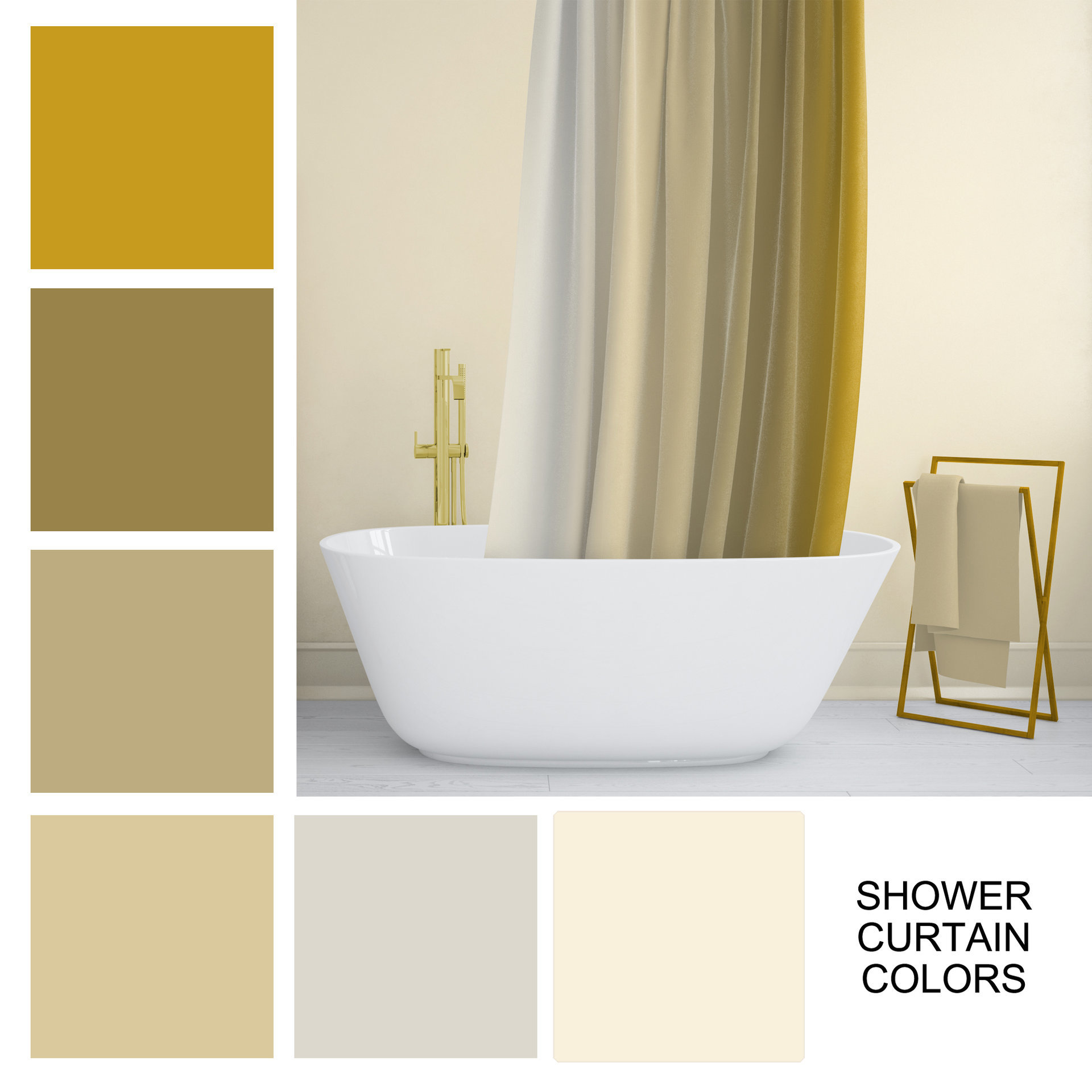 Lemon curry yellow Ombré Stripes Shower Curtain color chart showing all colors in the gradation