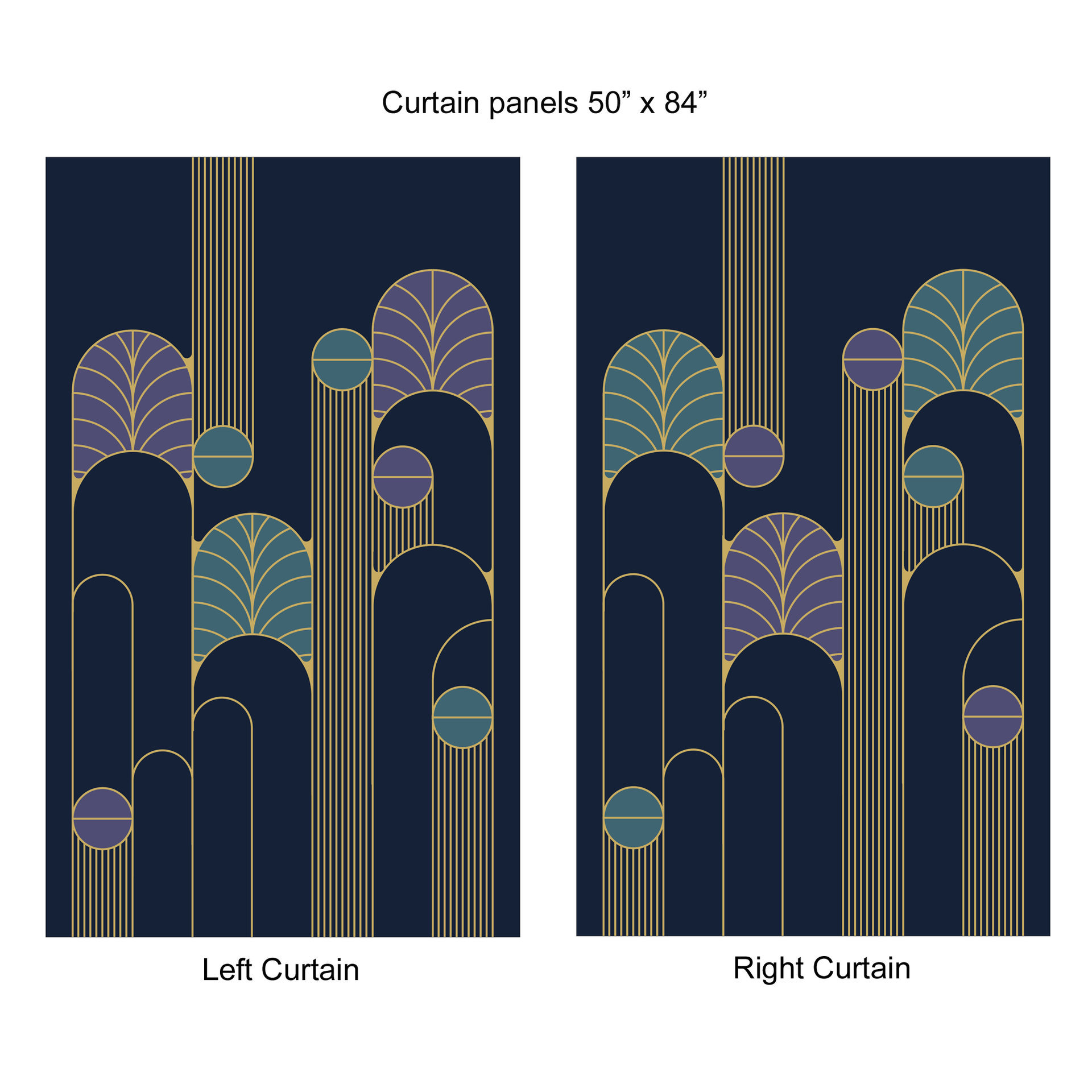 Navy Blue Art Deco Rod Pocket panels 50x84"