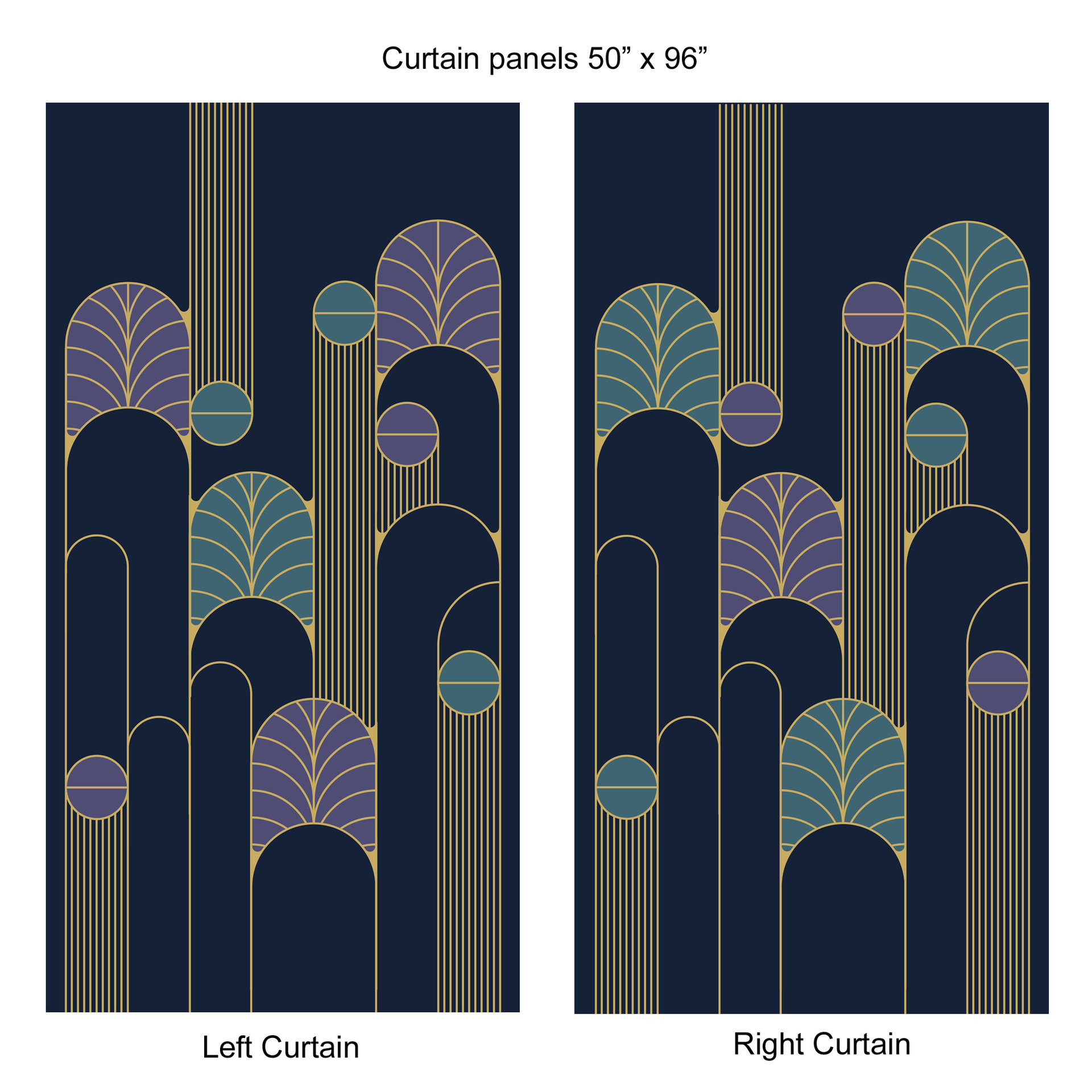 Navy Blue Art Deco Rod Pocket panels 50x96"