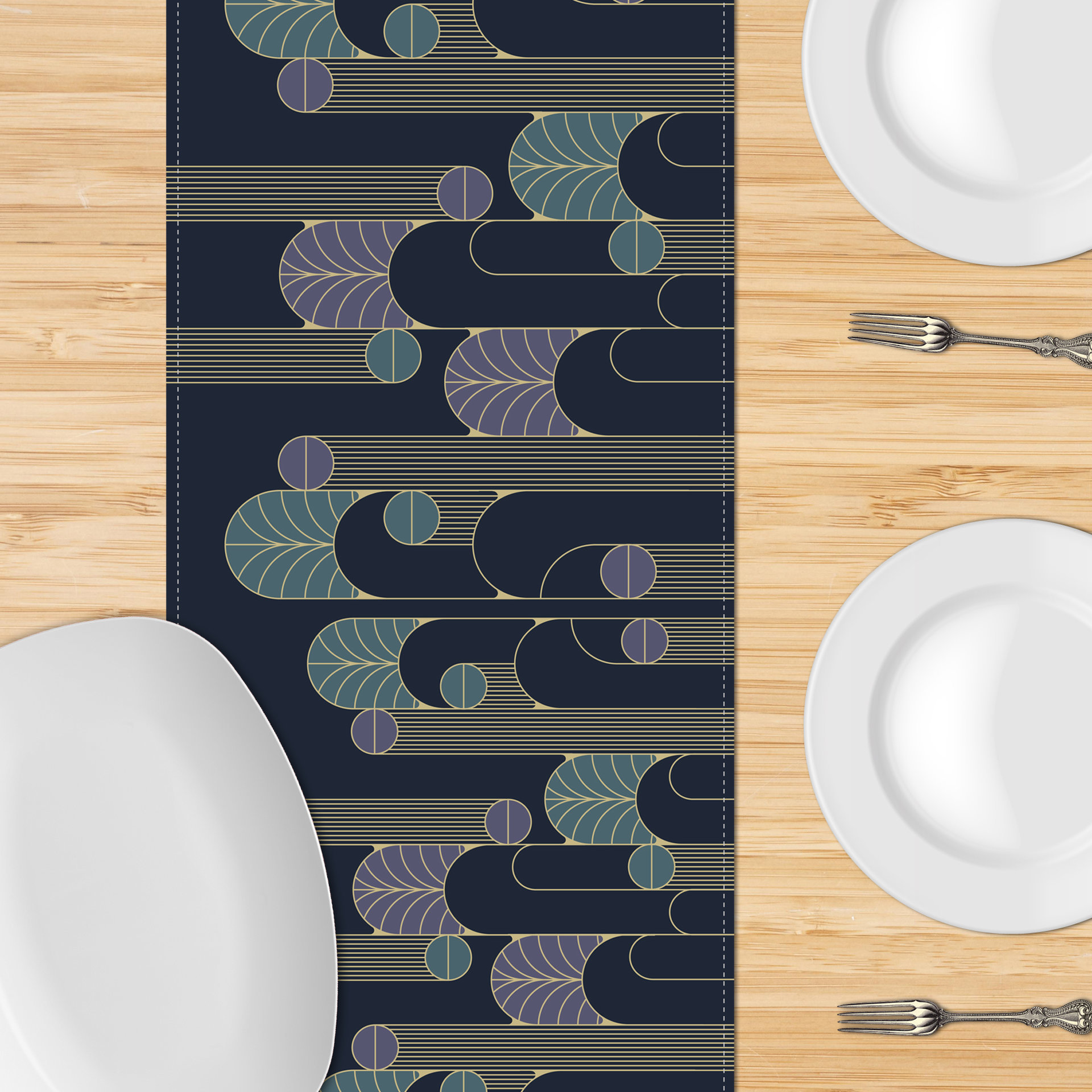 Navy Blue Art Deco Table Runner
