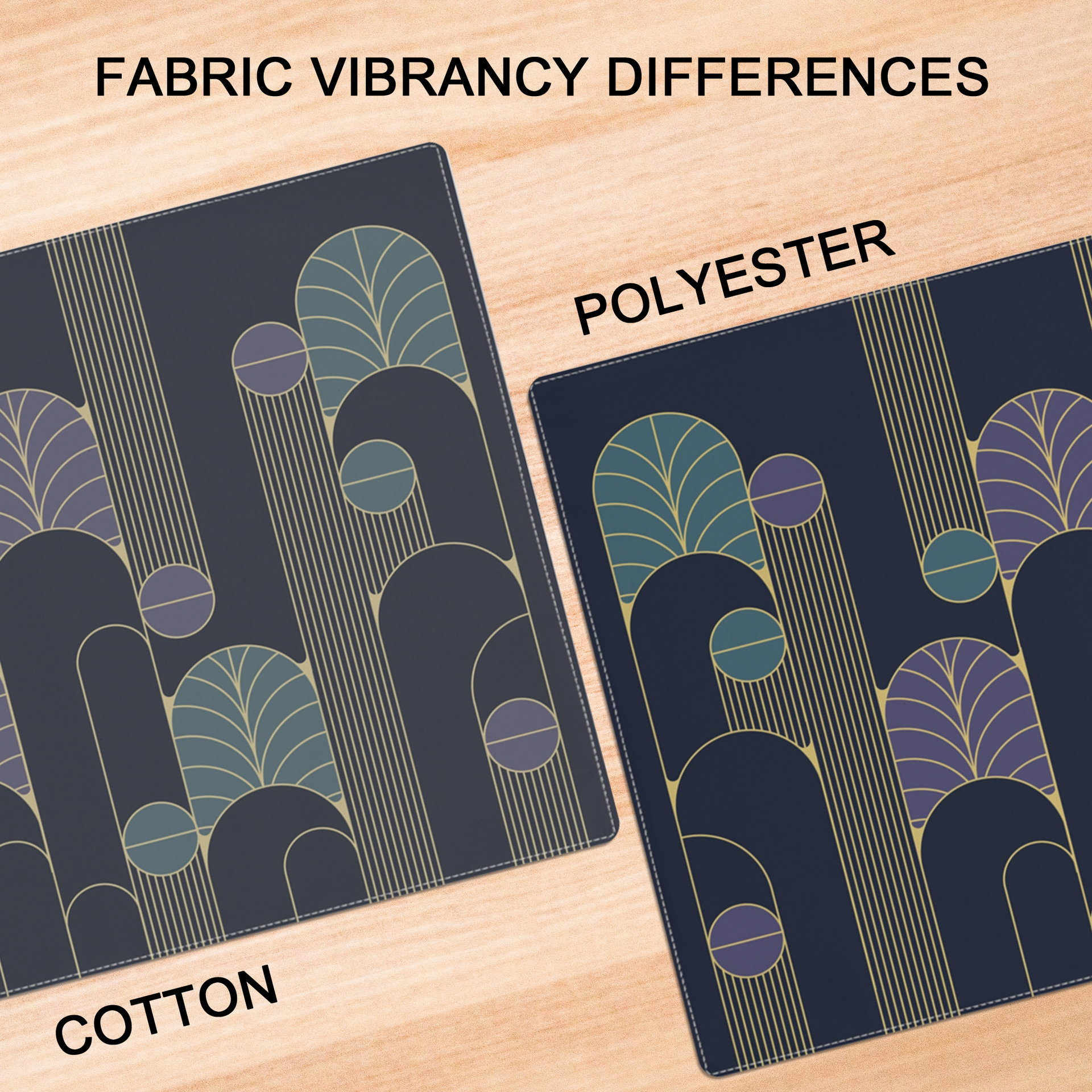Navy Blue Art Deco cotton or polyester printing differences