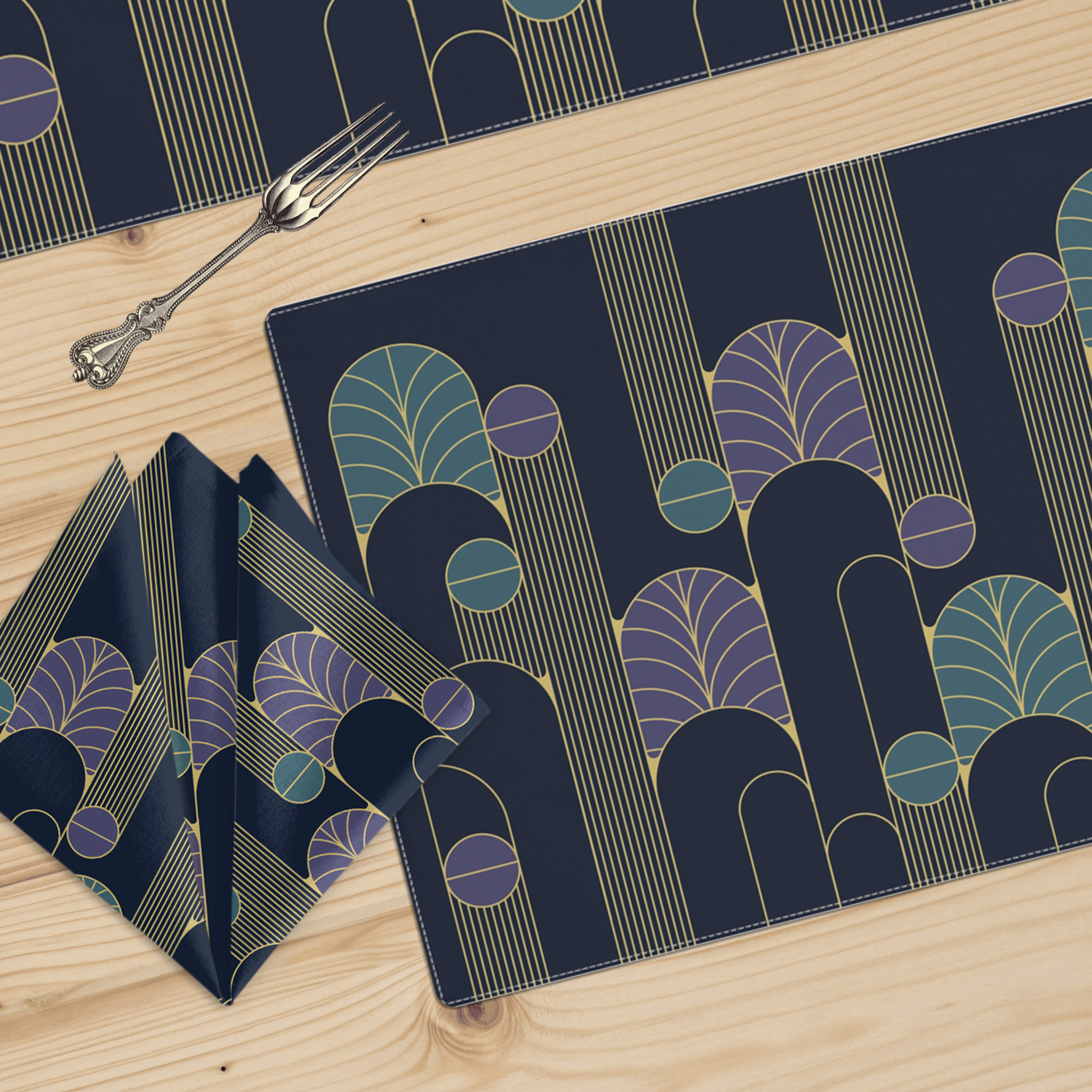 Navy Blue Art Deco Table Linen Sets