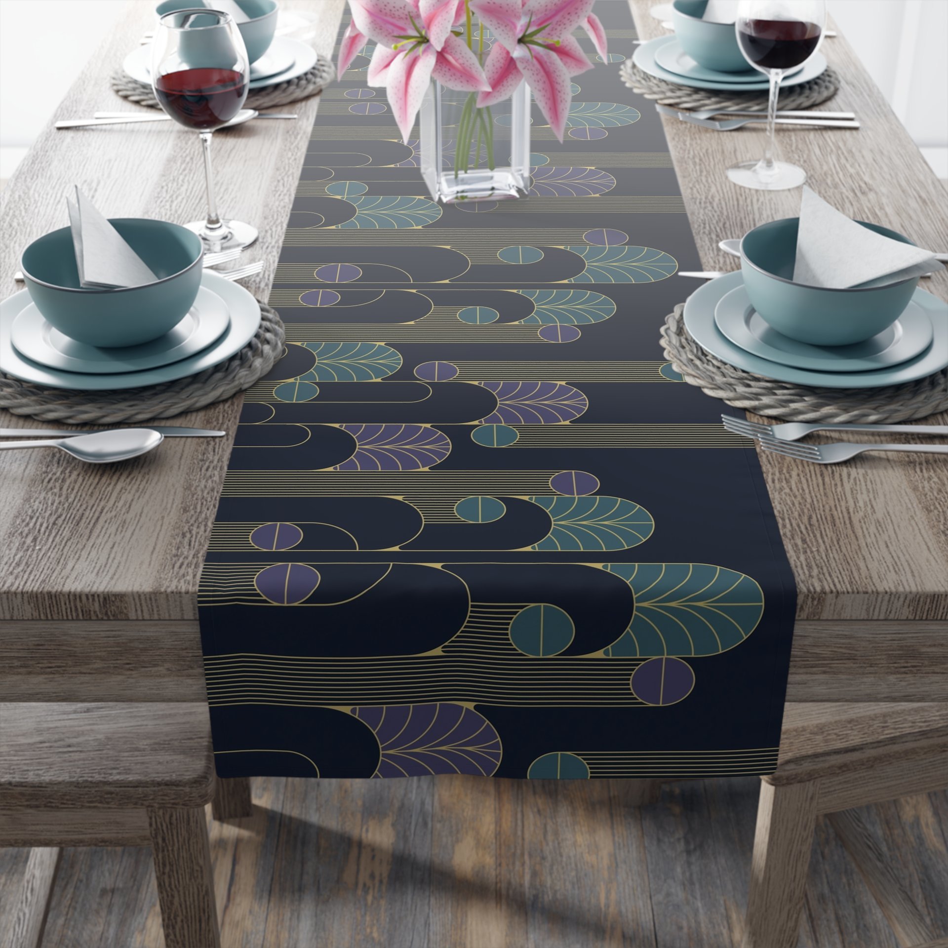 Navy Blue Art Deco Table Runner