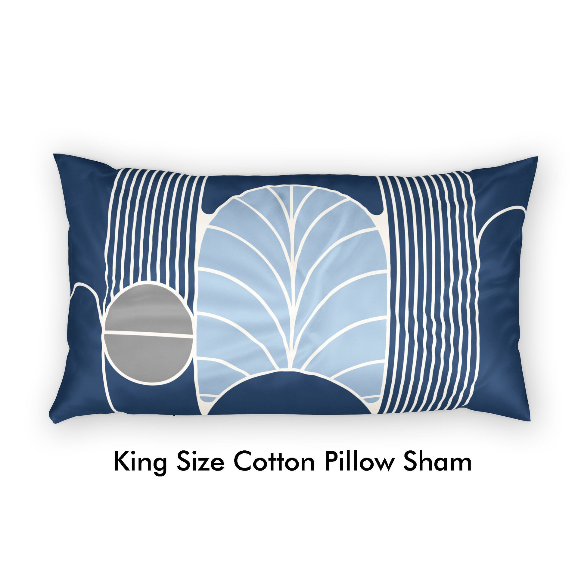 Midnight Blue Art Deco cotton King pillow sham