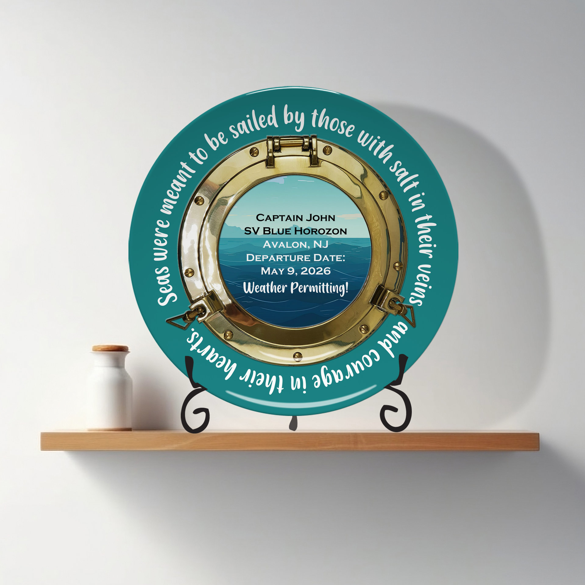 Retirement Gift Plate for a Sailor, teal