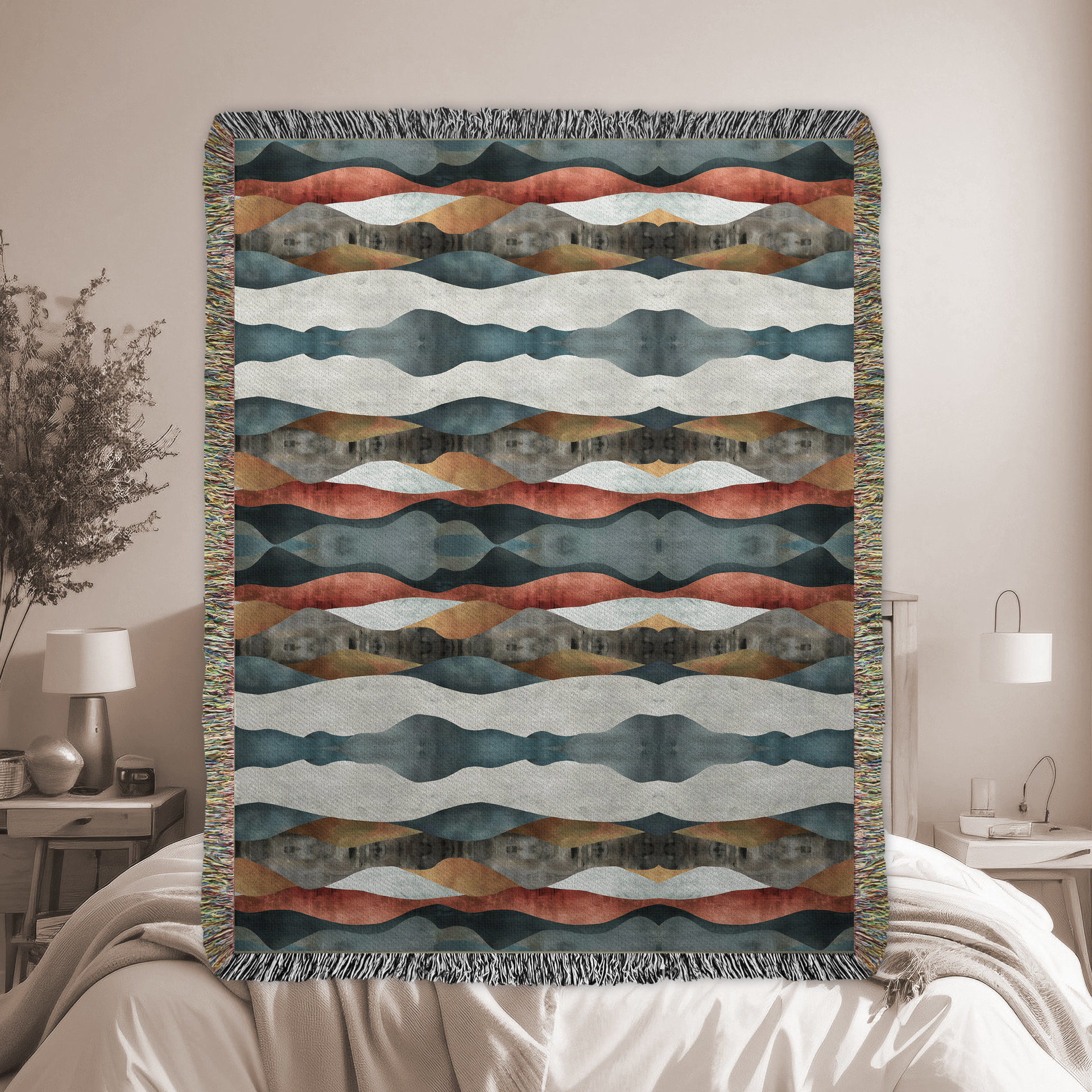 Nordic Stripes Woven Cotton Blanket in Earth Colors