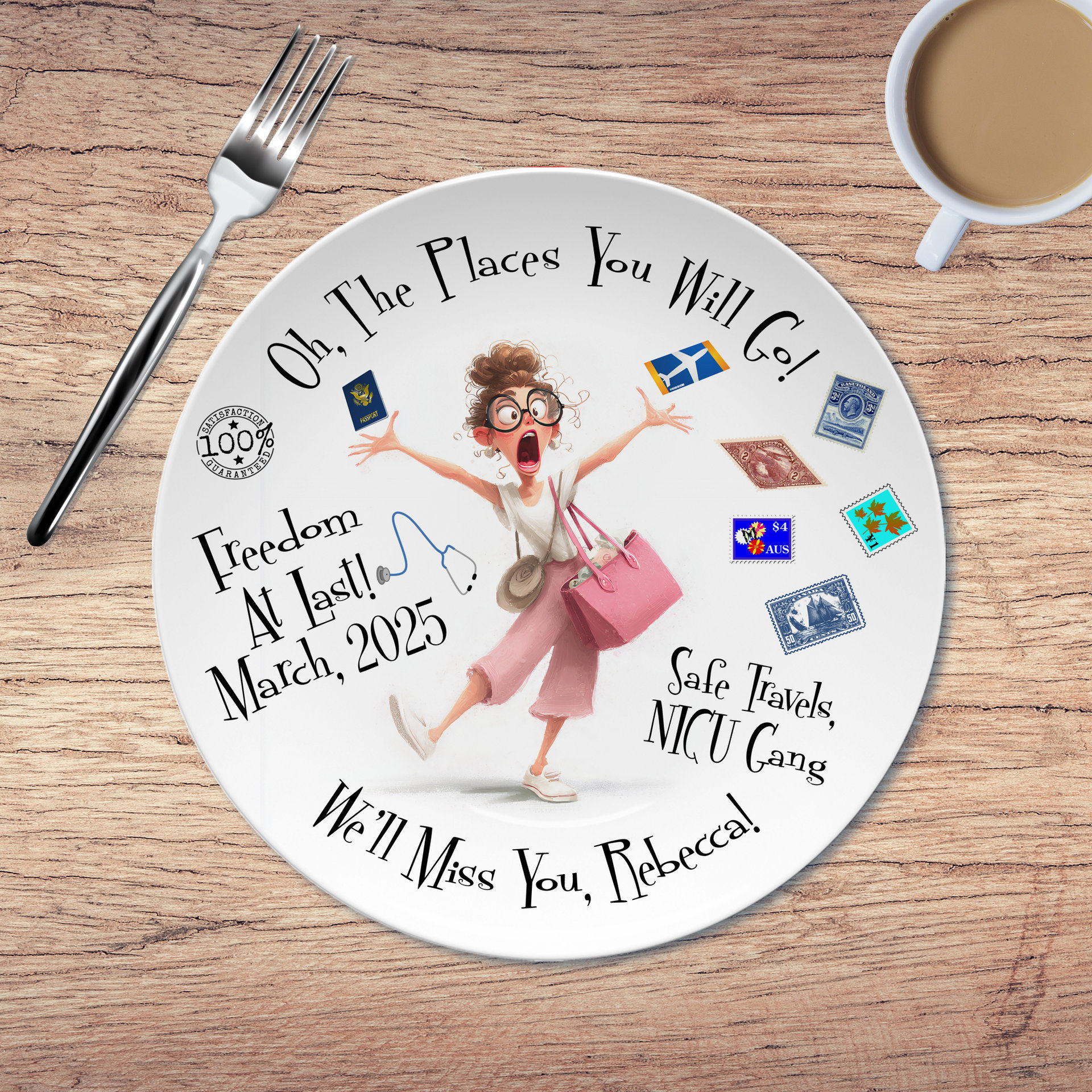 Retirement Travel Gift Plate, Personalized for a Coworker, Nurse or Doctor