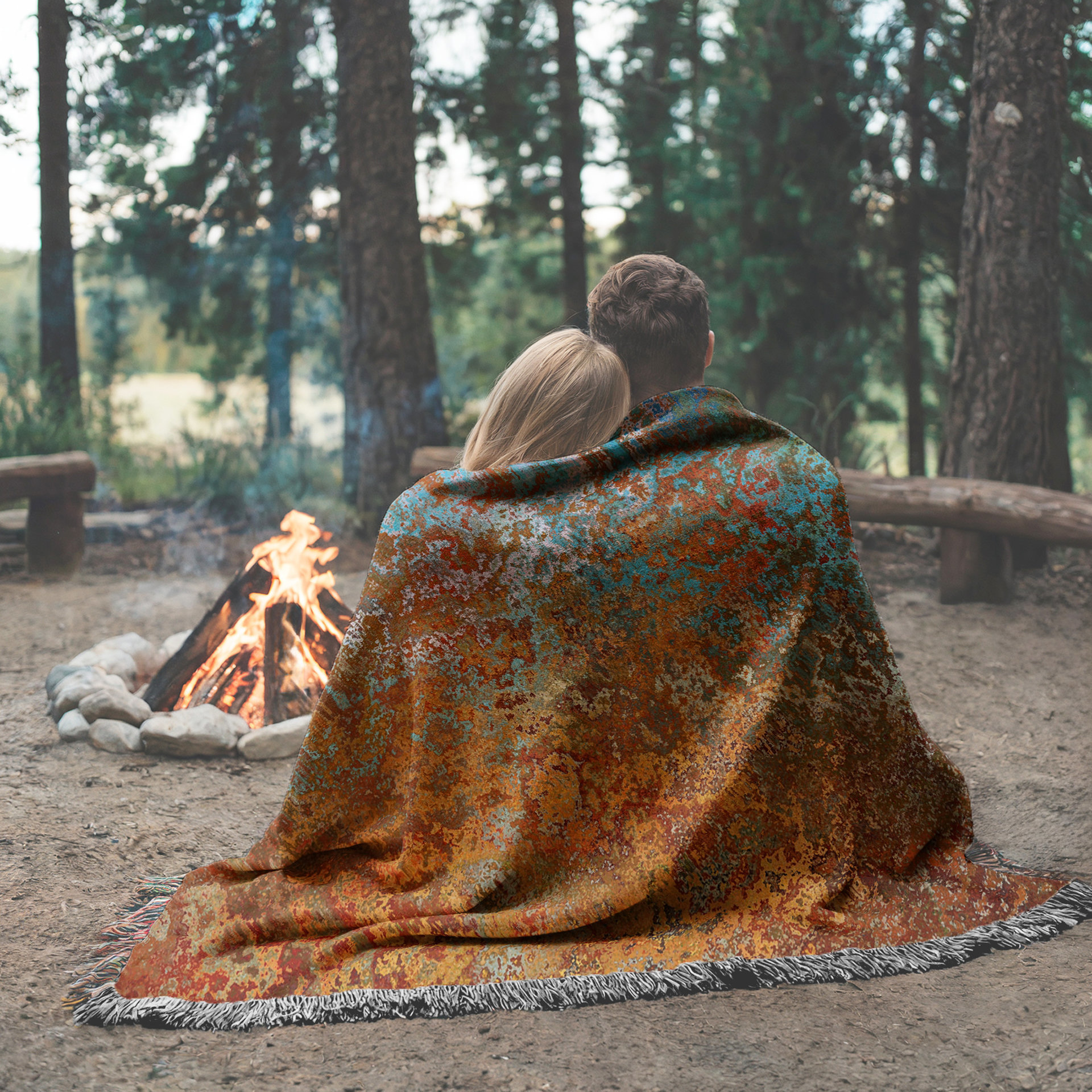 Abstract Ombré Woven Blanket in Southwestern Colors