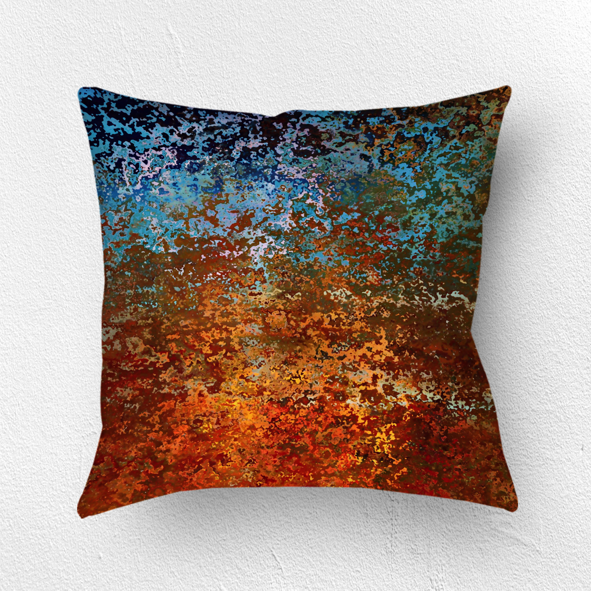 Burnt Orange and Blue Rusted Metal Cushion