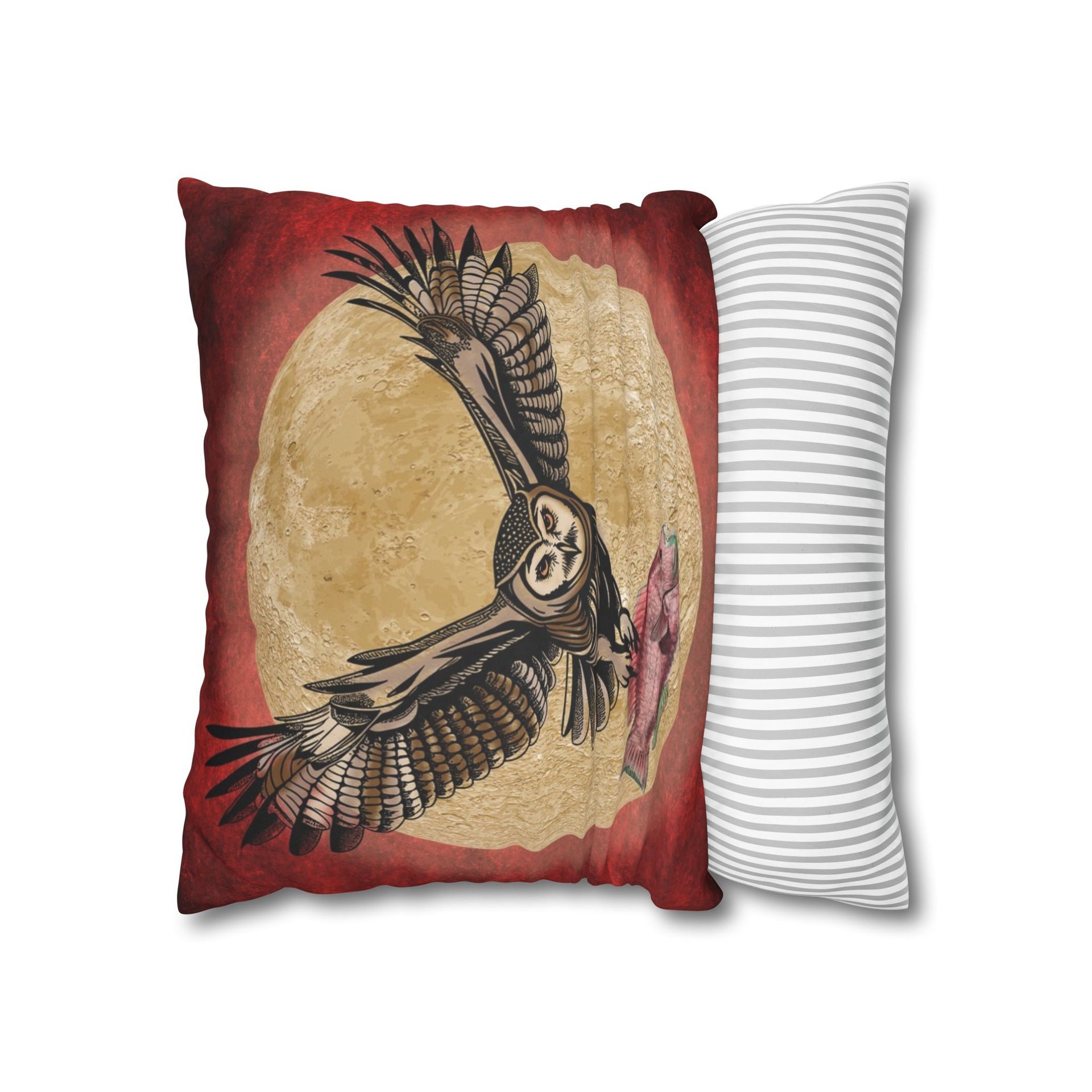 Hunting Night Owl pillow cover in deep red and beige
