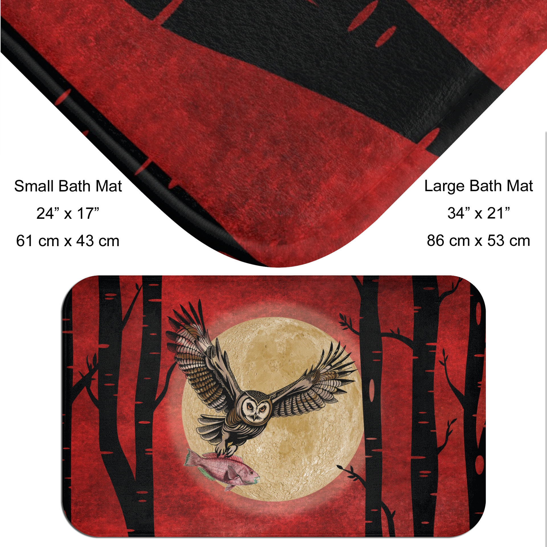 predatory owl catching a fish bath mat
