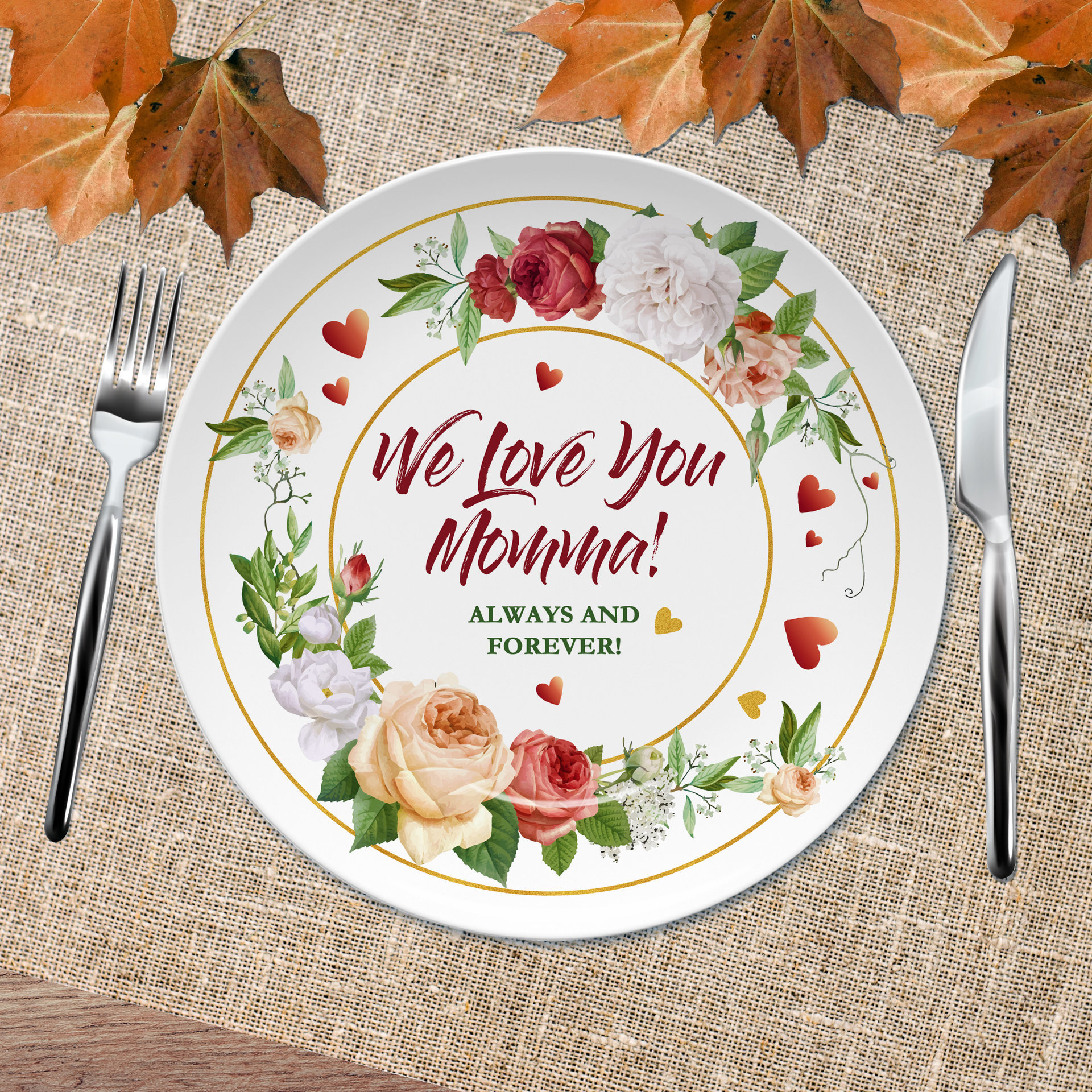 Personalized white floral plate for Mother's Day