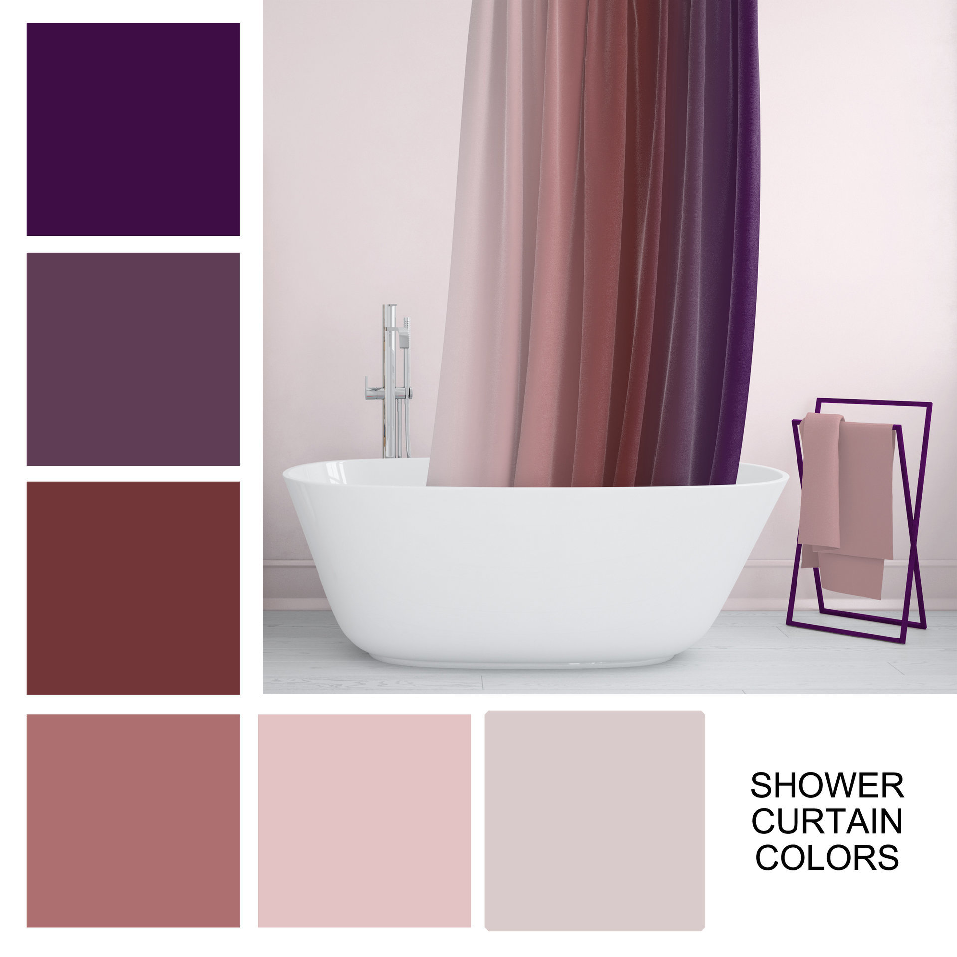 Purple Ombré Stripes Shower Curtain color chart showing all the colors in the gradation