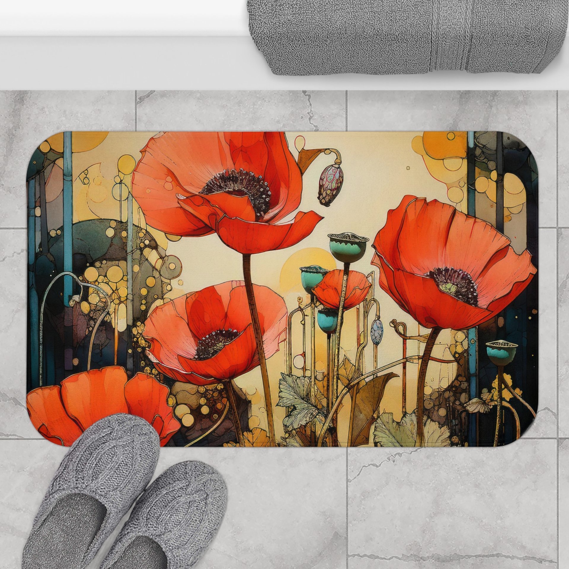 Art Nouveau Poppy Shower Curtain