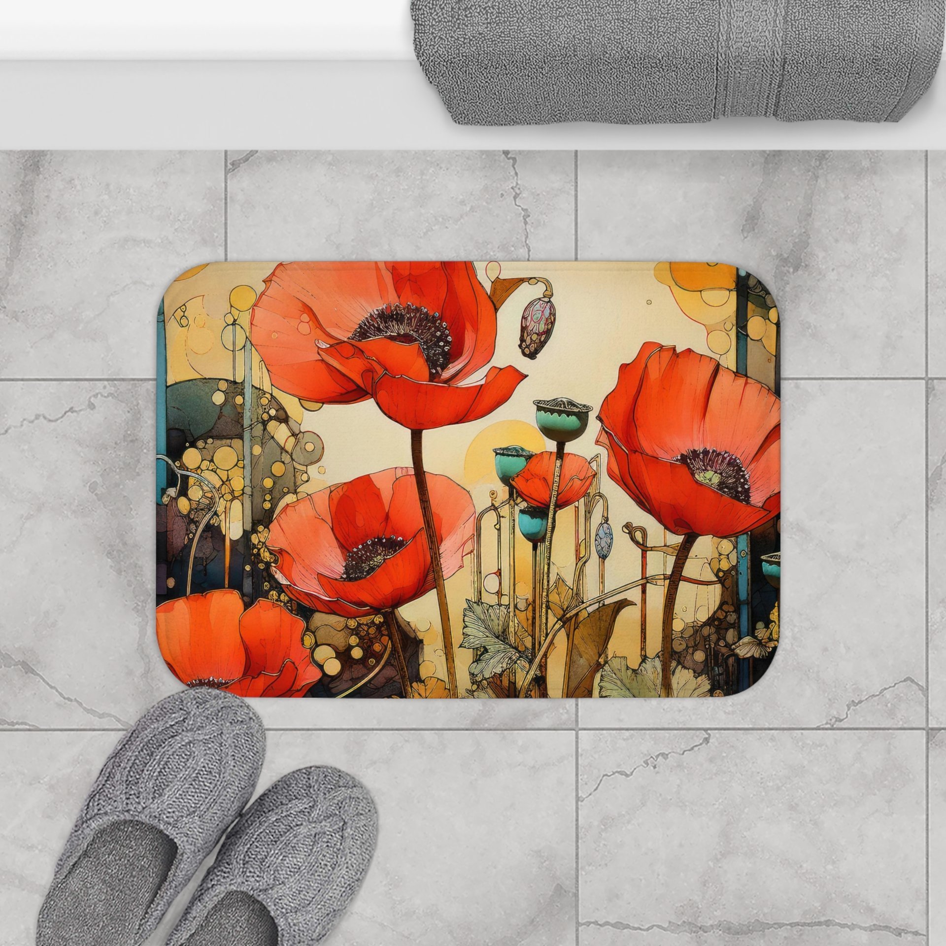 Art Nouveau Poppy Shower Curtain