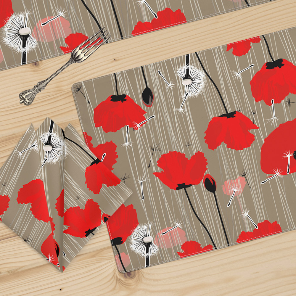 Red Poppy Table Linen Set