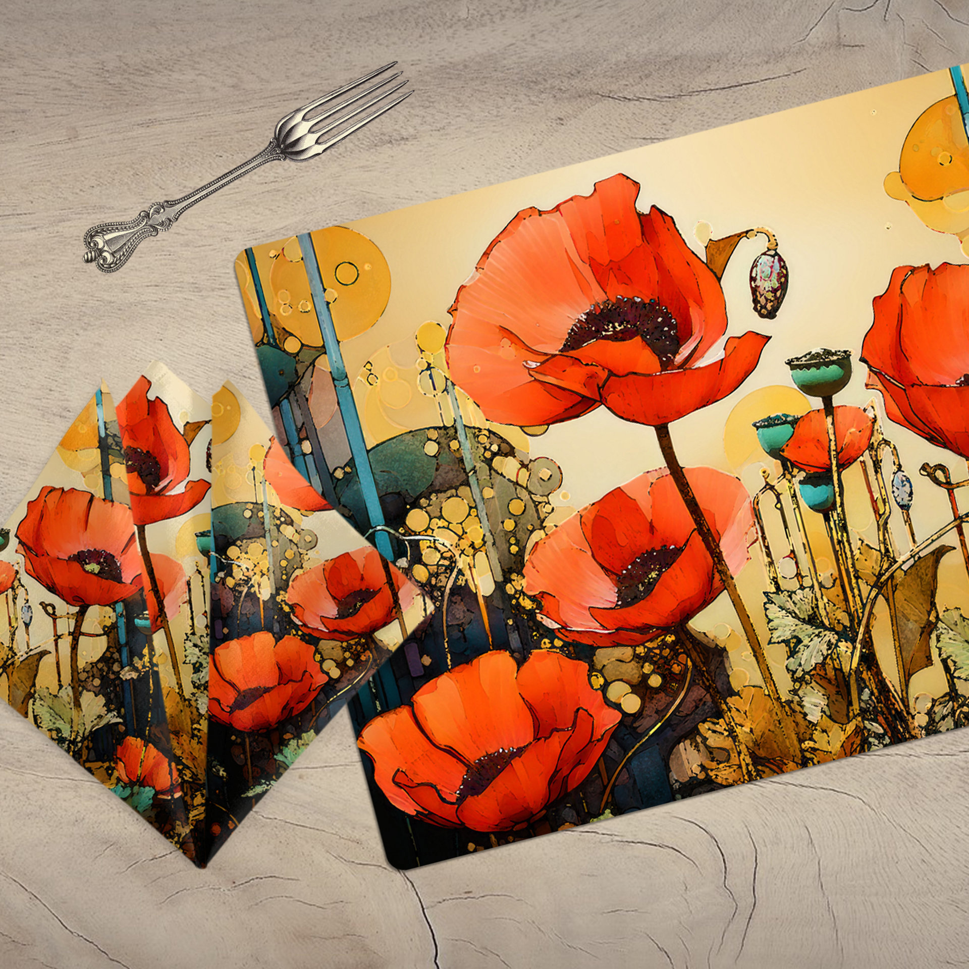 Art Nouveau Poppies Cotton Table Linens