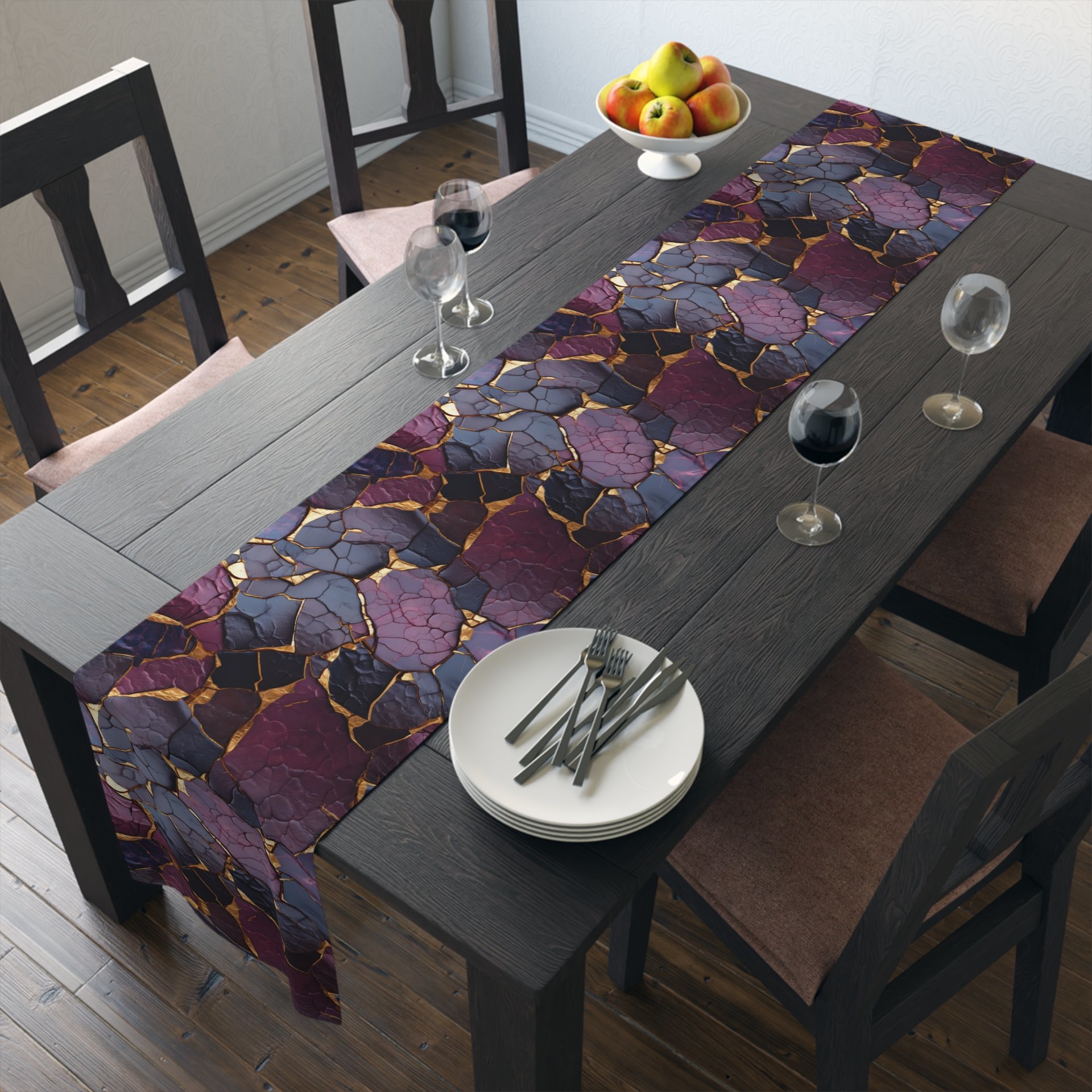 Purple and Gold Kintsugi Style Cotton Table Runner