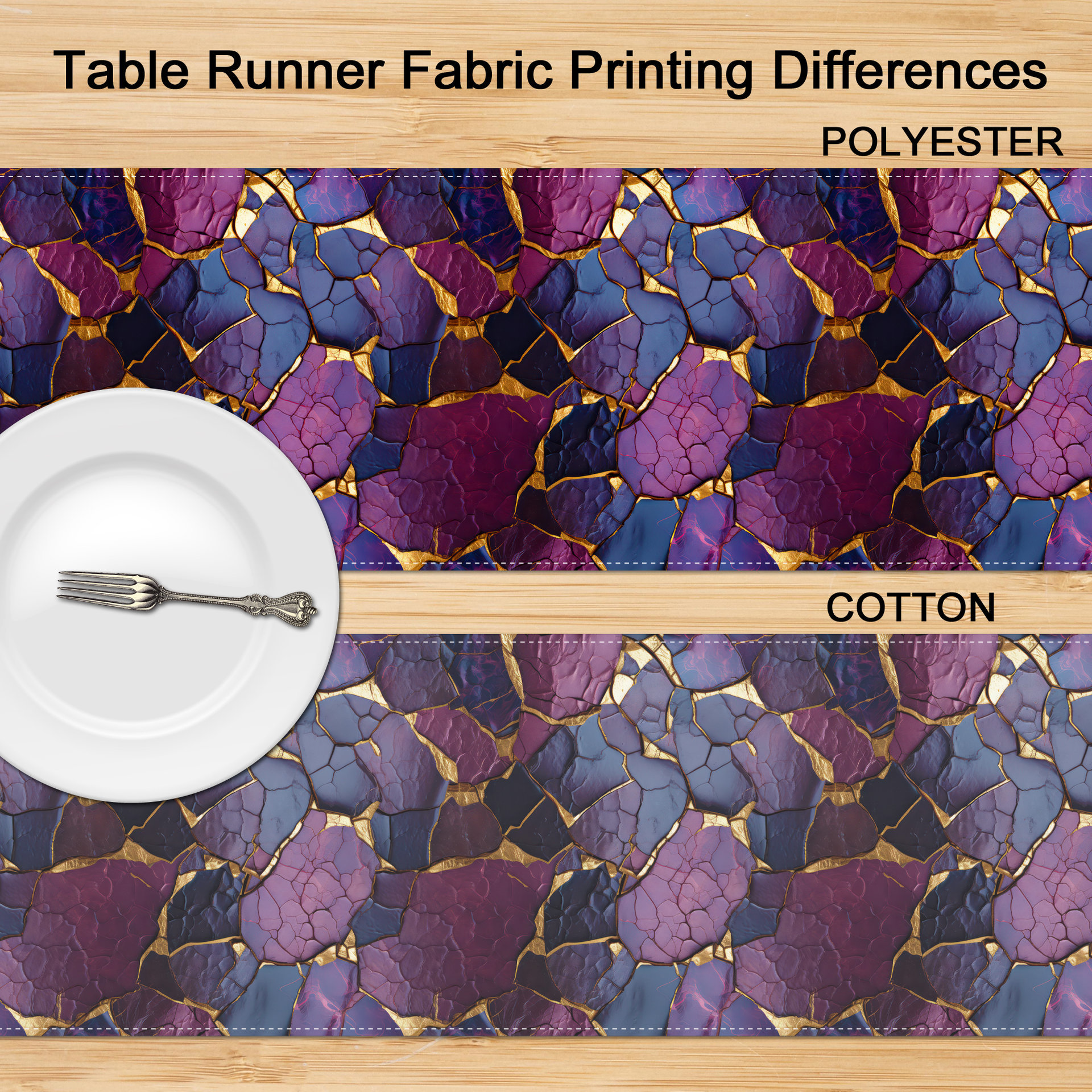 Purple Kintsugi Table Runner fabric printing differences