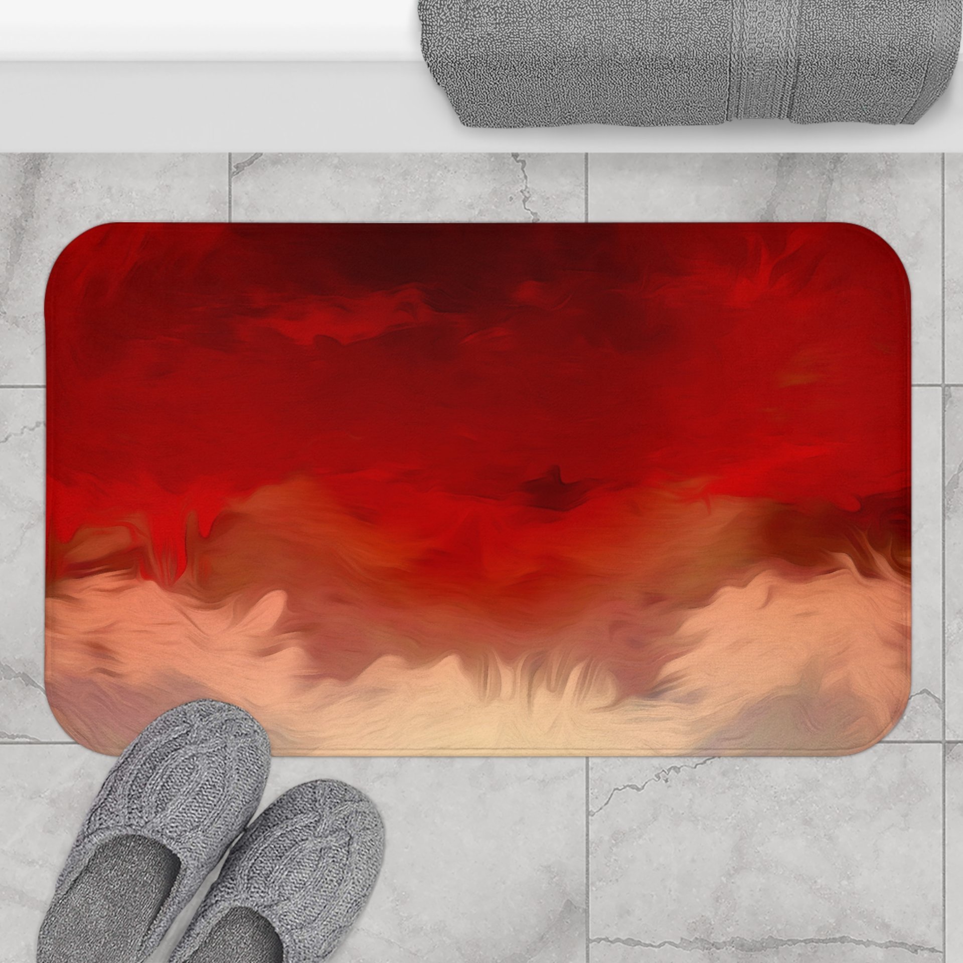 Deep Red Stormy Sky large bath mat