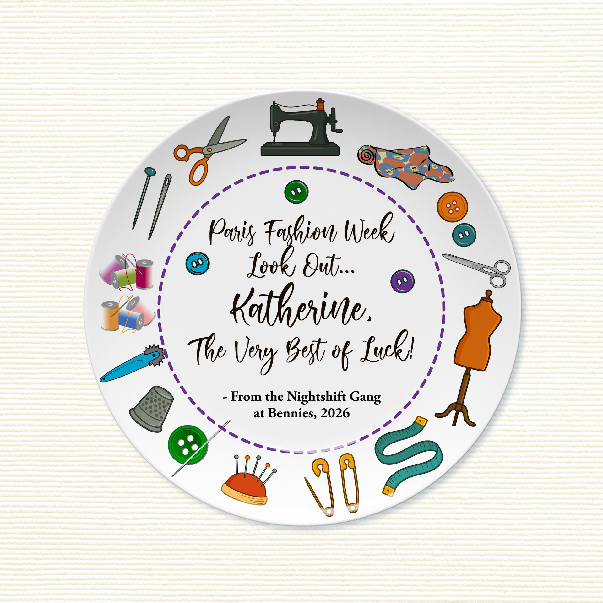 Personalized Sewing Plate, Retirement or Graduation Gift