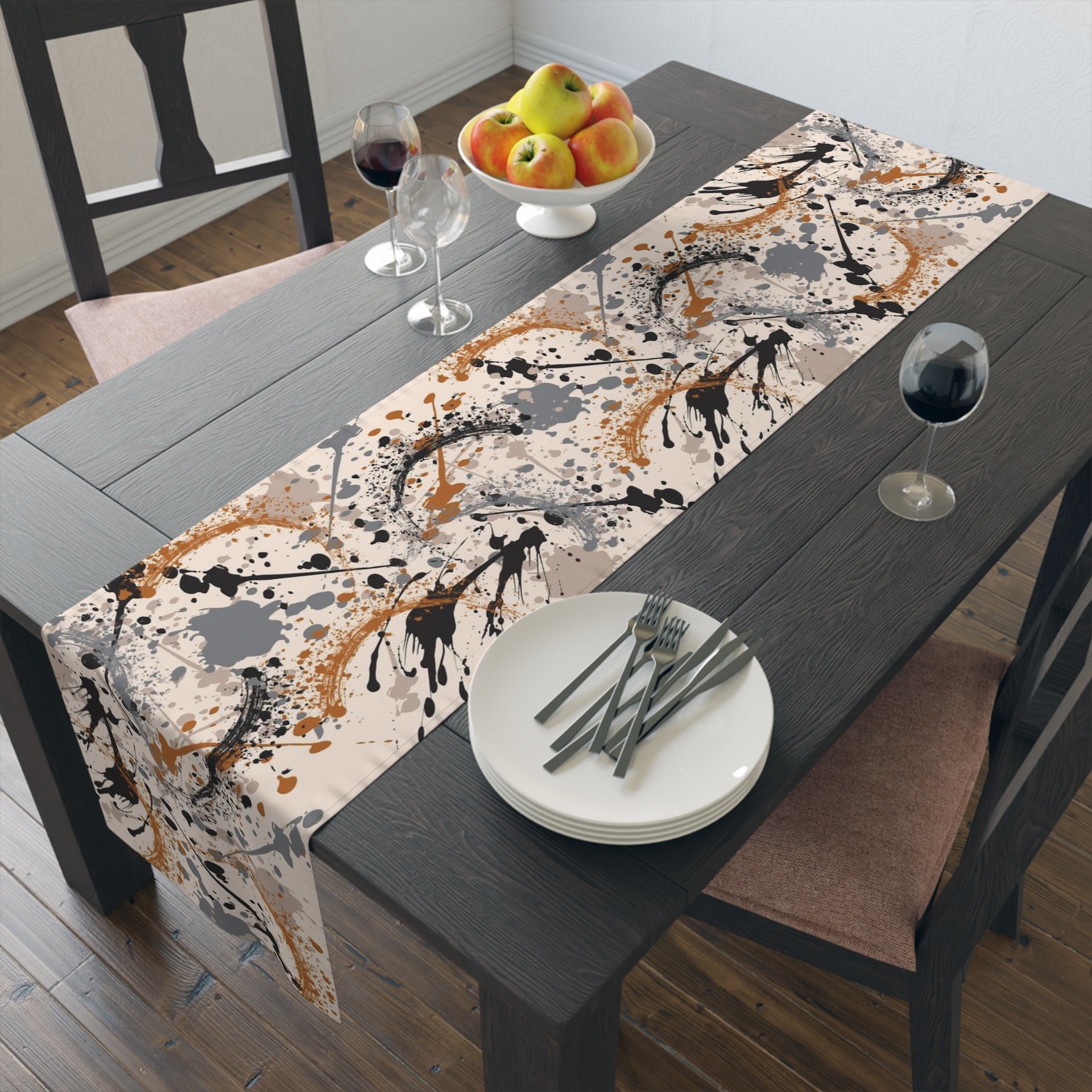 Neutral Paint Spatter Table Runner