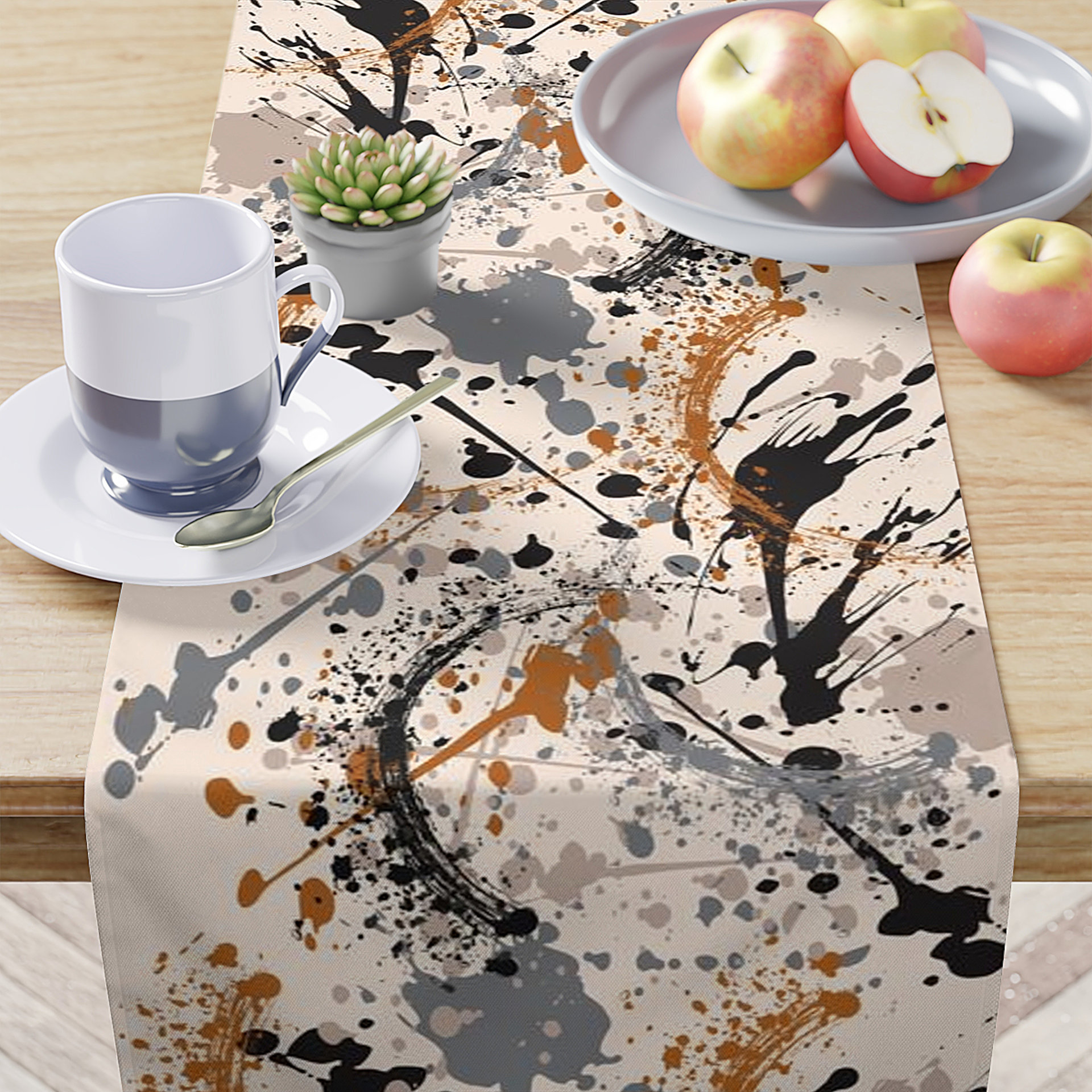 Neutral Paint Spatter Table Runner
