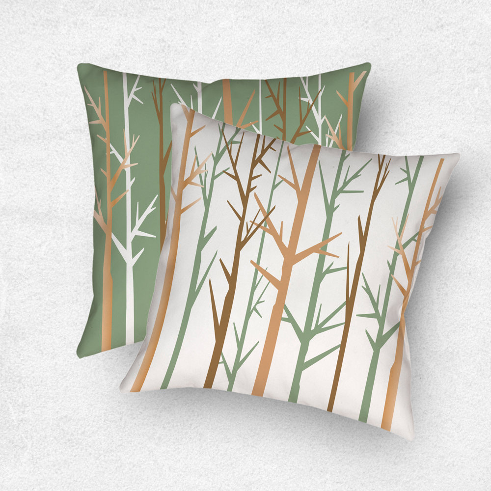 A minimalist graphic art botanical design in an earthy color palette of tan, brown, sage green and white. One side is printed on a white background and the other side is printed on a green background.