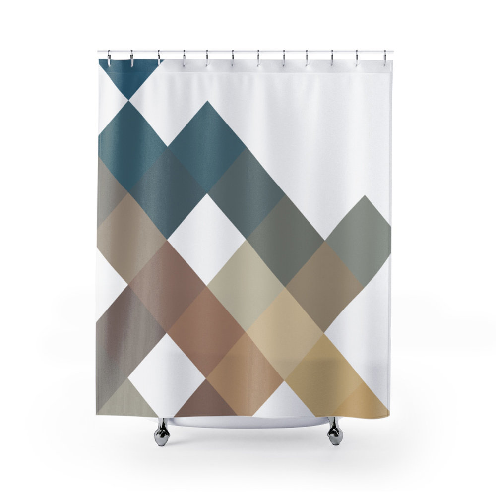 Blue and Brown Large Squares Shower Curtain