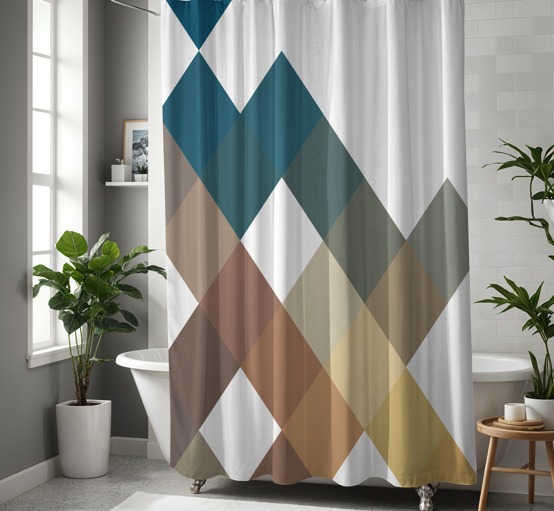 Blue and Brown Large Squares Shower Curtain