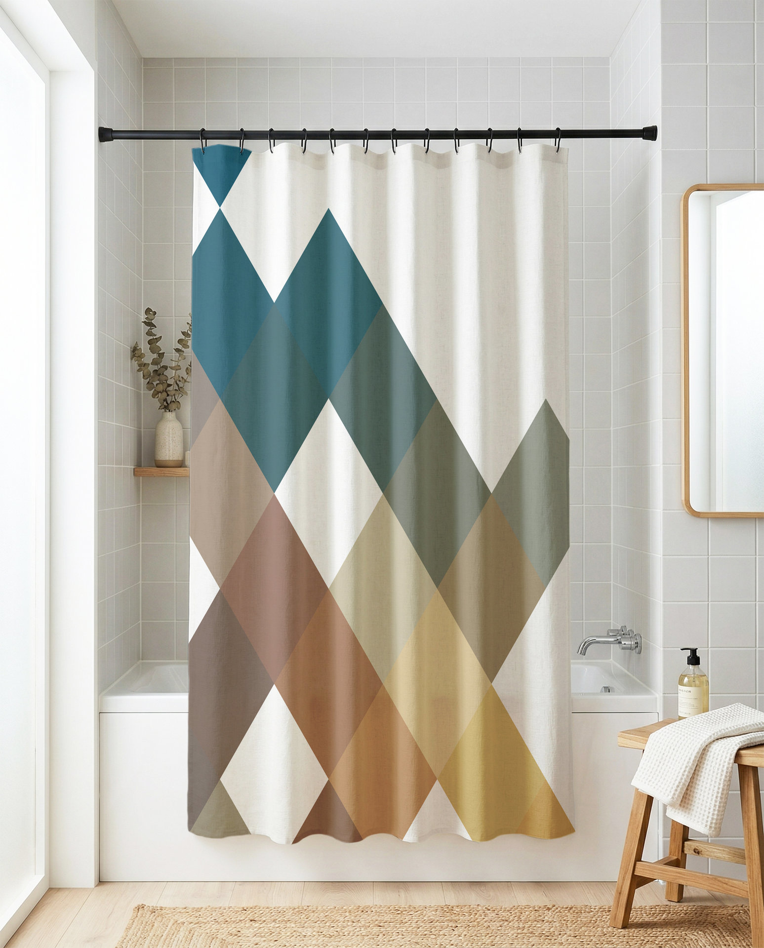 Blue and Brown Geometric Shower Curtain