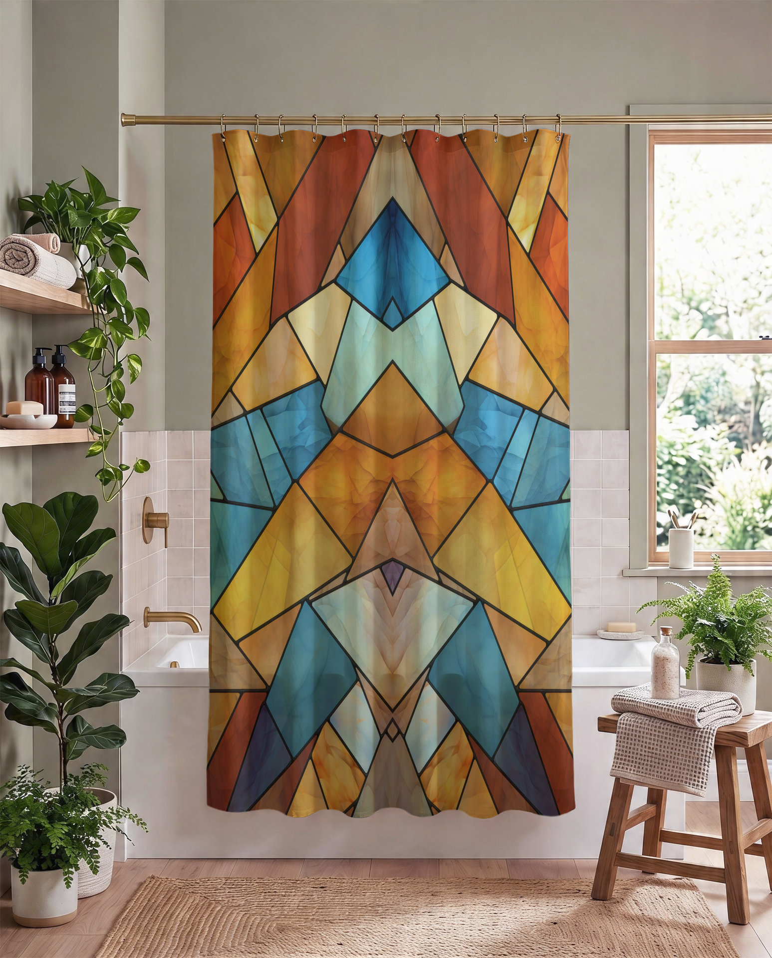 Stained Glass Eagle Shower Curtain, Southwestern Colors Lodge style